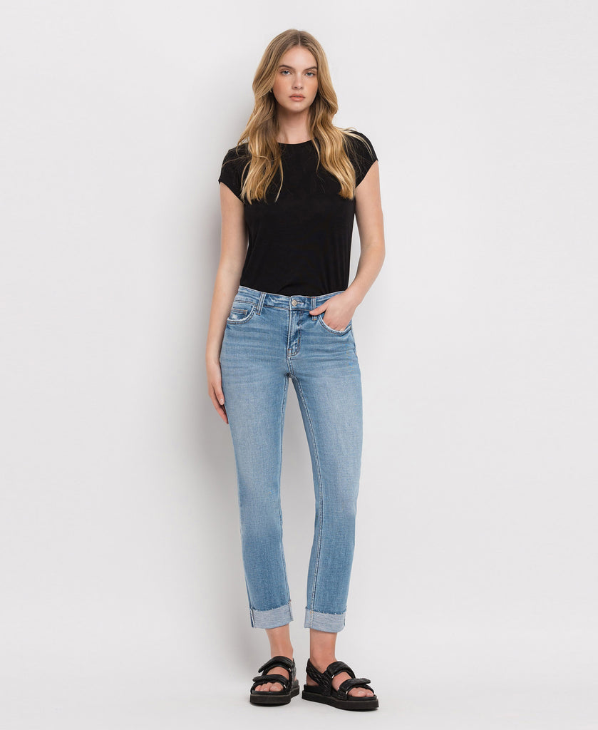 Front product images of Janet - Mid Rise Cuffed Cropped Straight Jeans
