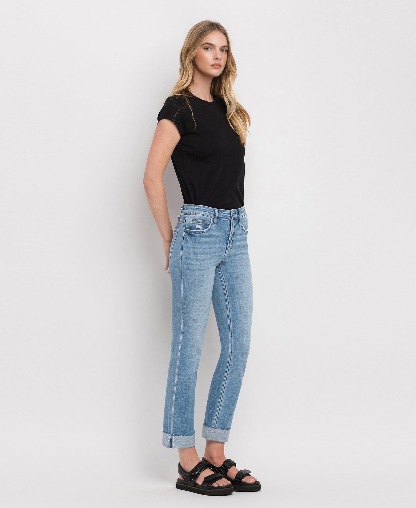 Right 45 degrees product image of Janet - Mid Rise Cuffed Cropped Straight Jeans