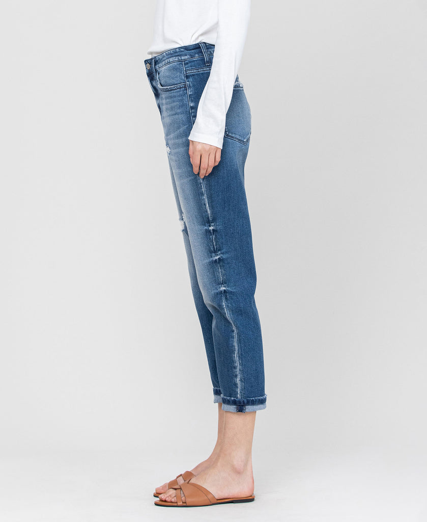 Left side product images of Caspian - Cuffed Stretch Boyfriend Jeans