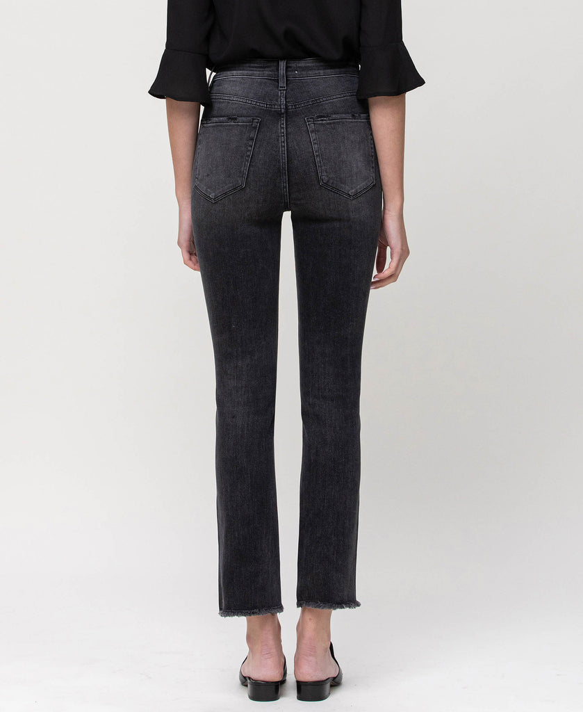 Back product images of Delta Dawn - High Rise Straight Crop Jeans with Uneven Hem