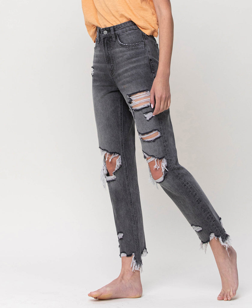 Saltwater - Distressed Super High Rise Straight Ankle Jeans