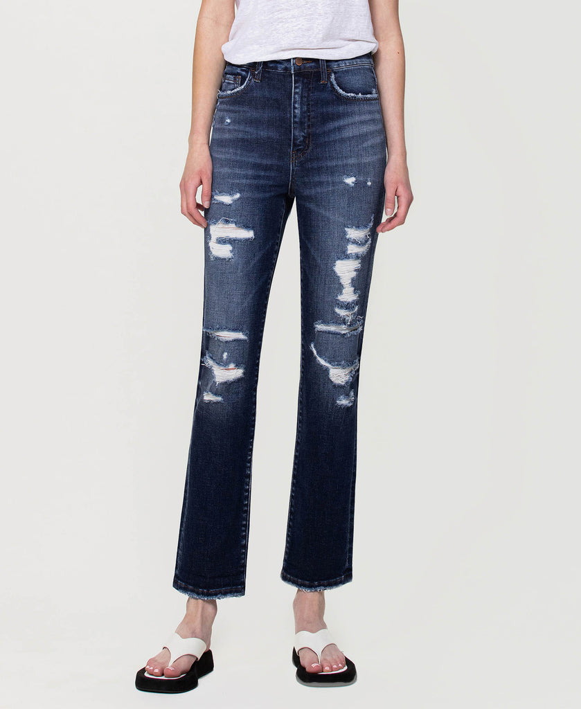 Front product images of Yoko - Distressed Super High Rise Straight Jeans