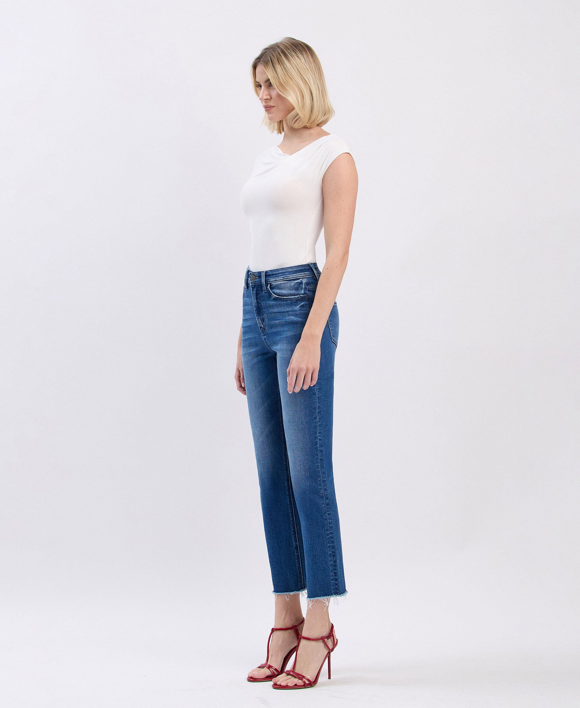 Left 45 degrees product image of A Little Closer - Super High Rise Slim Straight Jeans