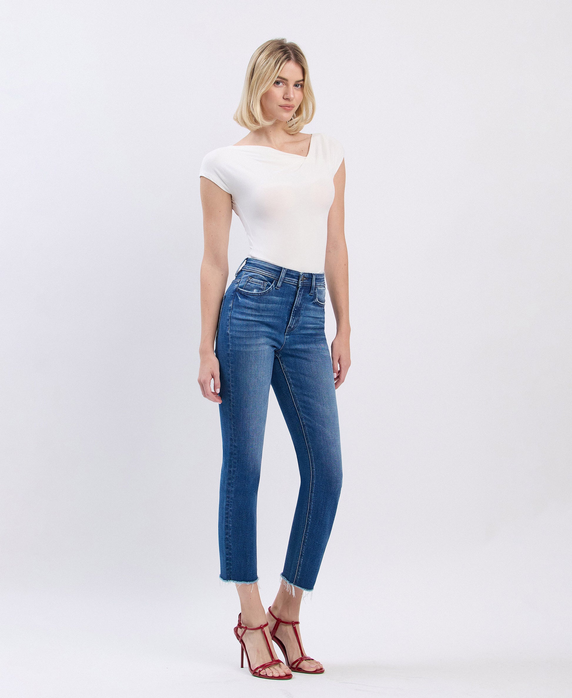 Right 45 degrees product image of A Little Closer - Super High Rise Slim Straight Jeans