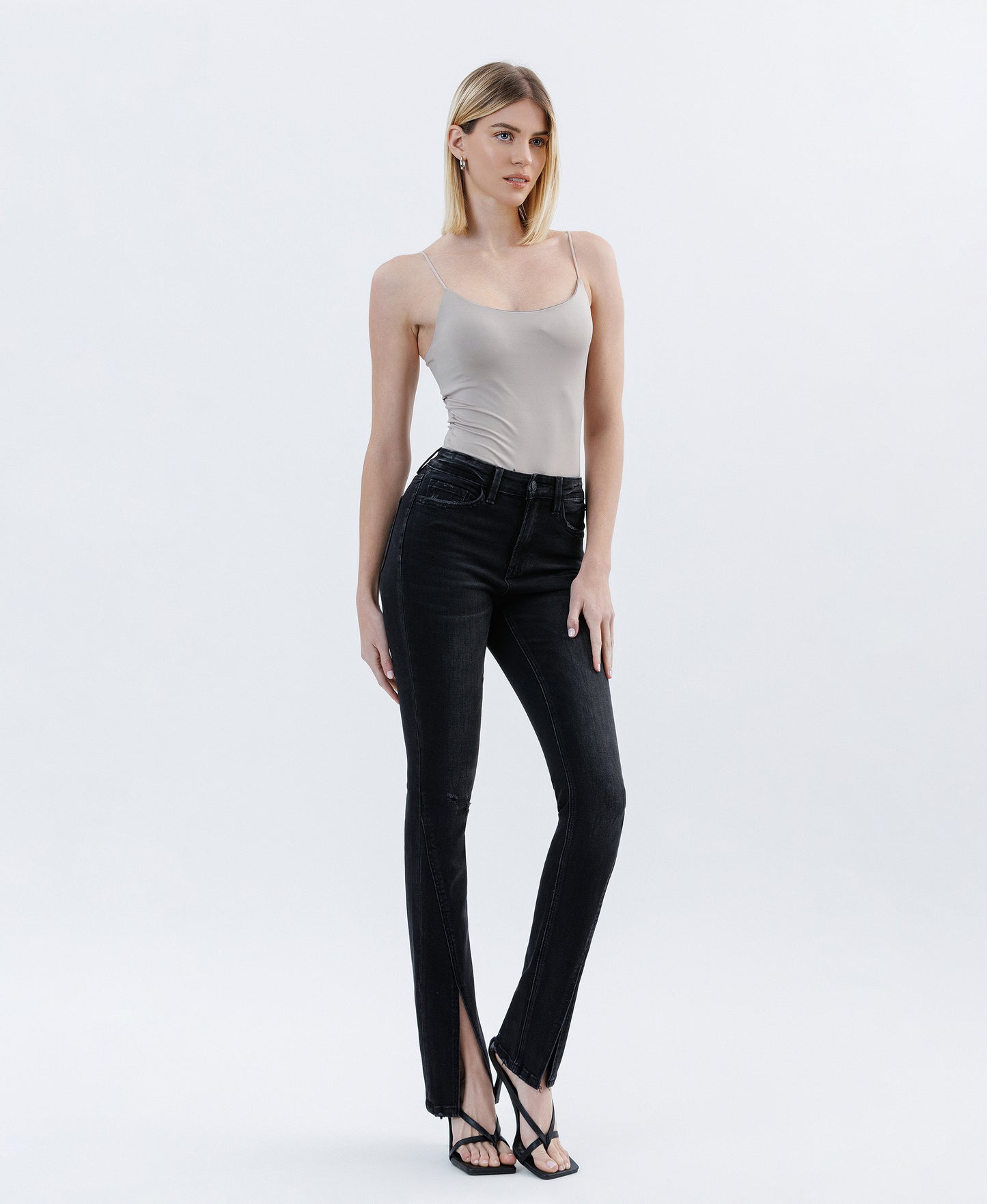 Right 45 degrees product image of Crocus - High Rise Slit Hem Slim Bootcut Jeans