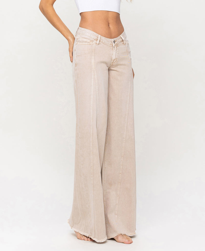 Right 45 degrees product image of Mesmerize - Low Rise Baggy Wide Leg Jeans With Cut Seam Detail