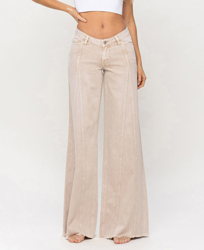Front product images of Mesmerize - Low Rise Baggy Wide Leg Jeans With Cut Seam Detail