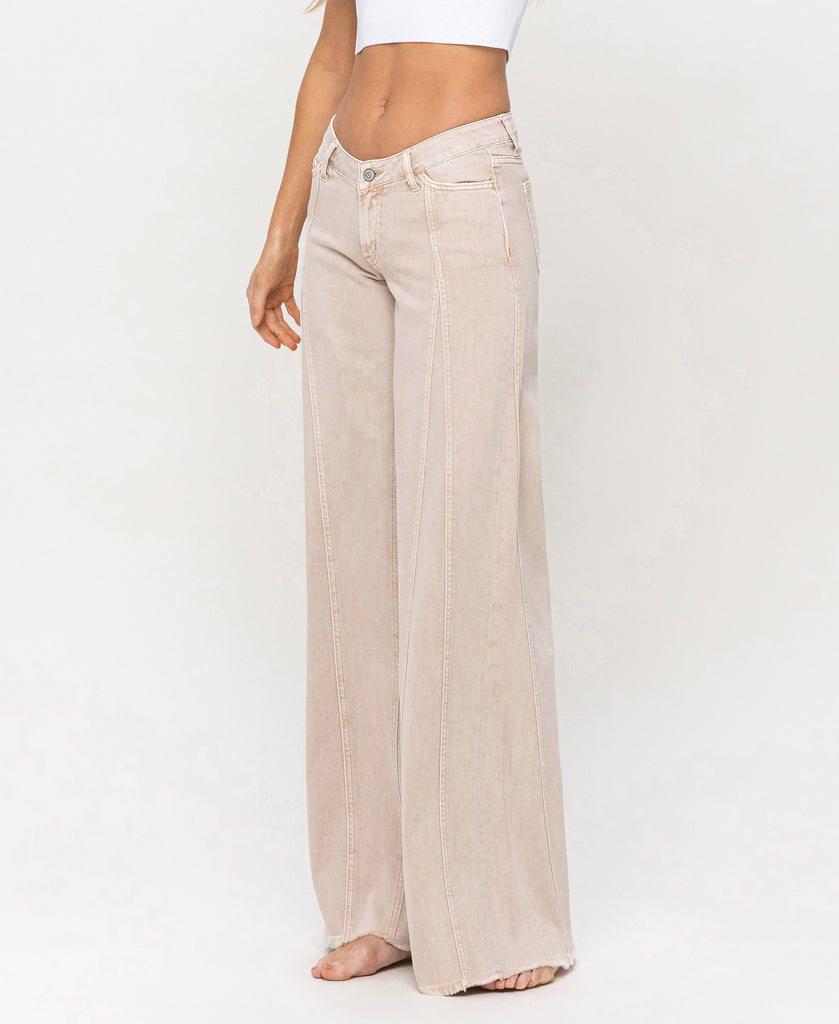Left 45 degrees product image of Mesmerize - Low Rise Baggy Wide Leg Jeans With Cut Seam Detail