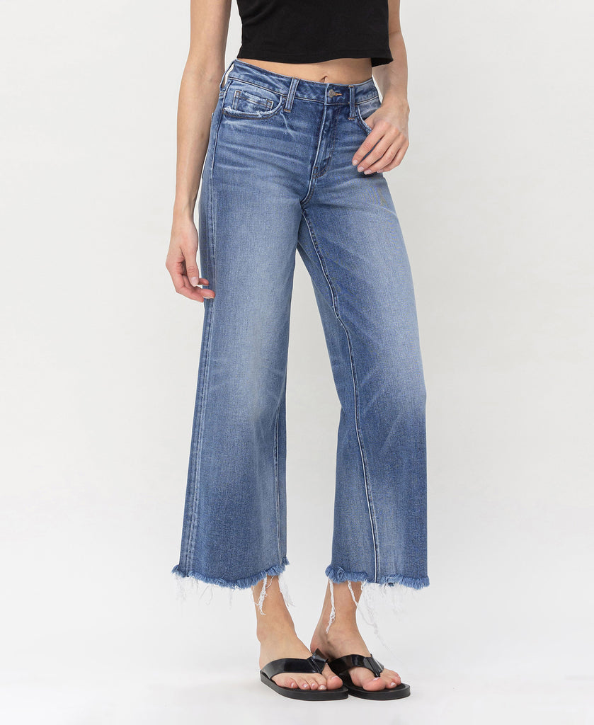 Right 45 degrees product image of Sagacity - High Rise Cropped Wide Leg Jeans