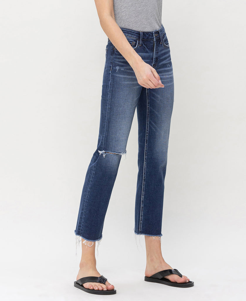 Left 45 degrees product image of Tranquility - Mid Rise Cropped Straight Jeans
