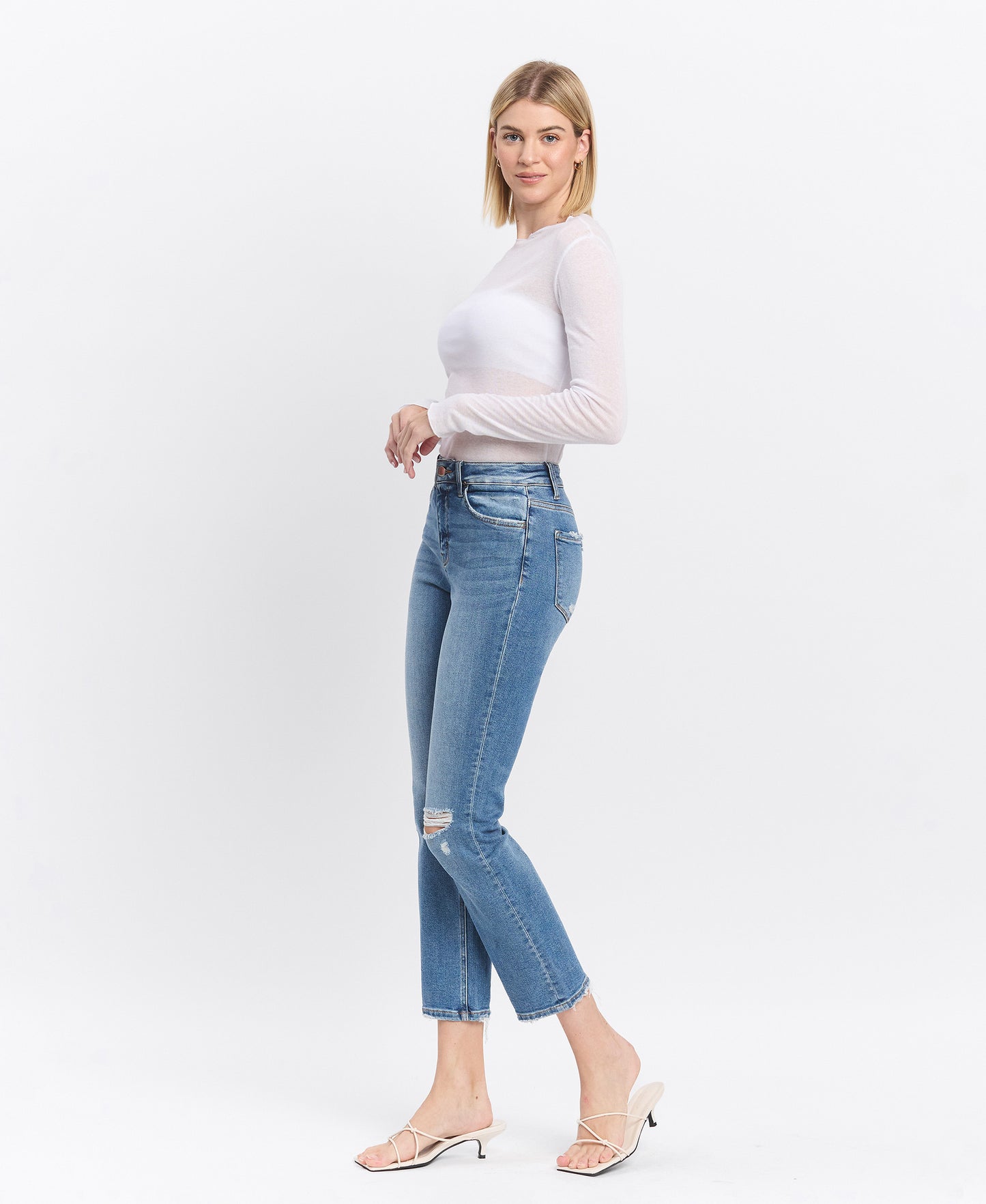 Left 45 degrees product image of Excellant - High Rise Slim Straight Jeans