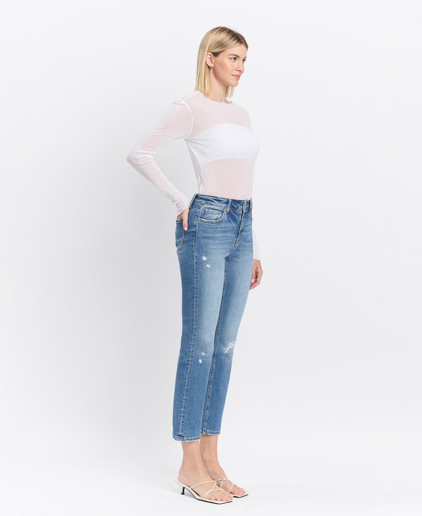 Right 45 degrees product image of Excellant - High Rise Slim Straight Jeans