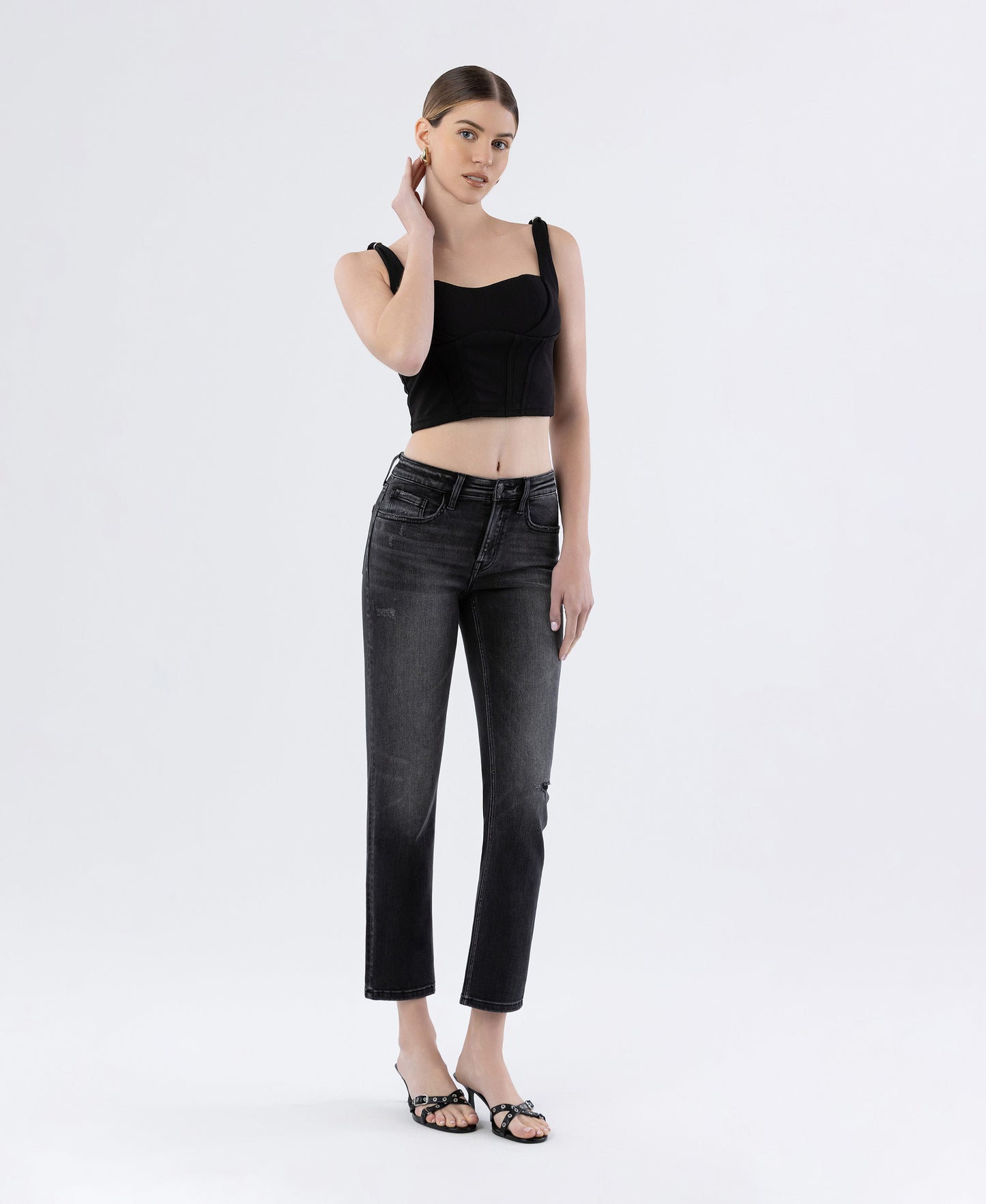 Right 45 degrees product image of Wholeheartedly - Mid Rise Ankle Slim Straight Jeans