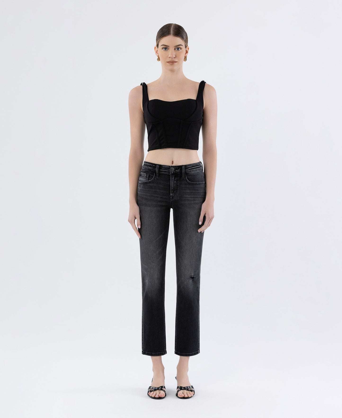 Front product images of Wholeheartedly - Mid Rise Cropped Slim Straight Jeans