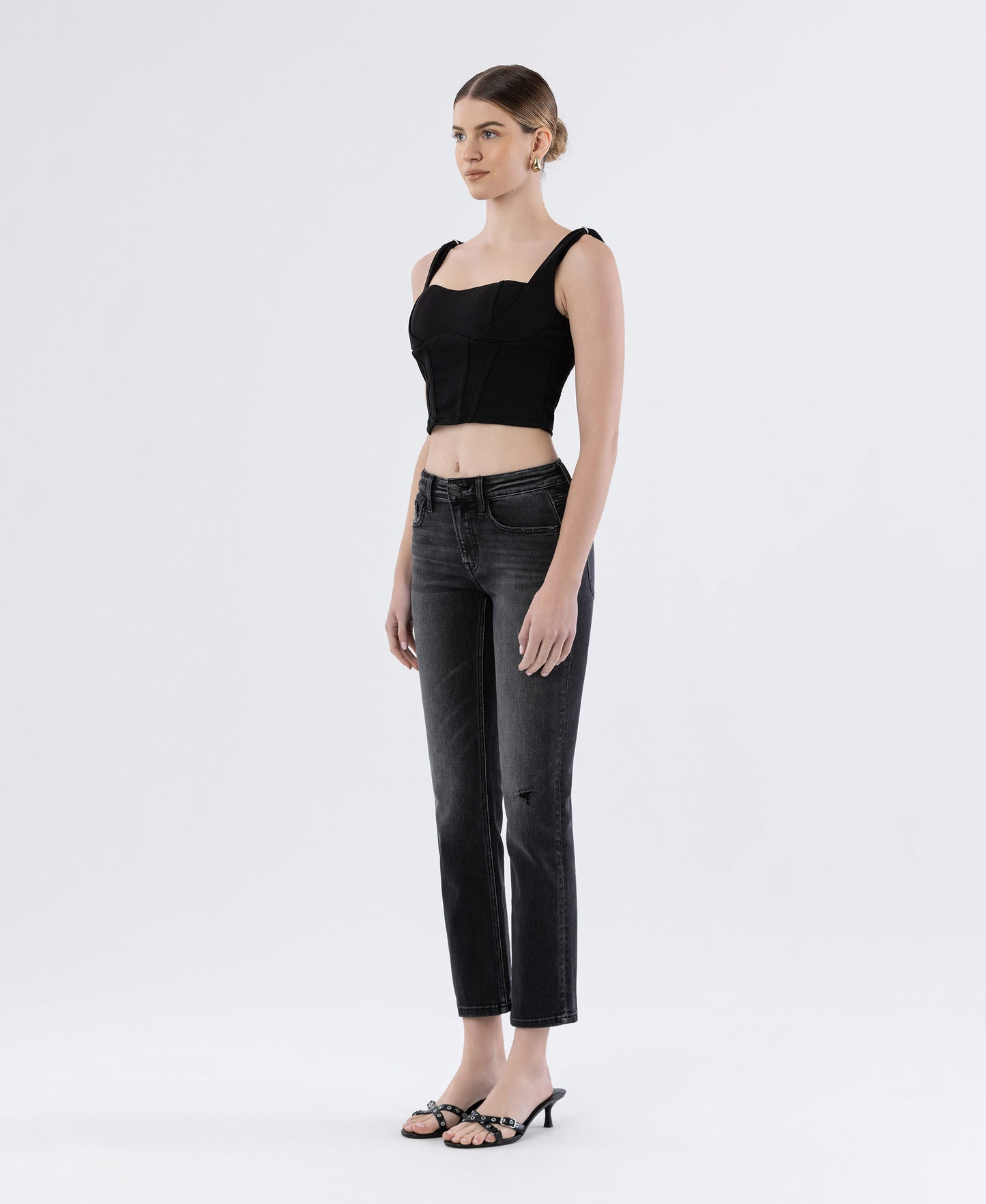 Left 45 degrees product image of Wholeheartedly - Mid Rise Cropped Slim Straight Jeans