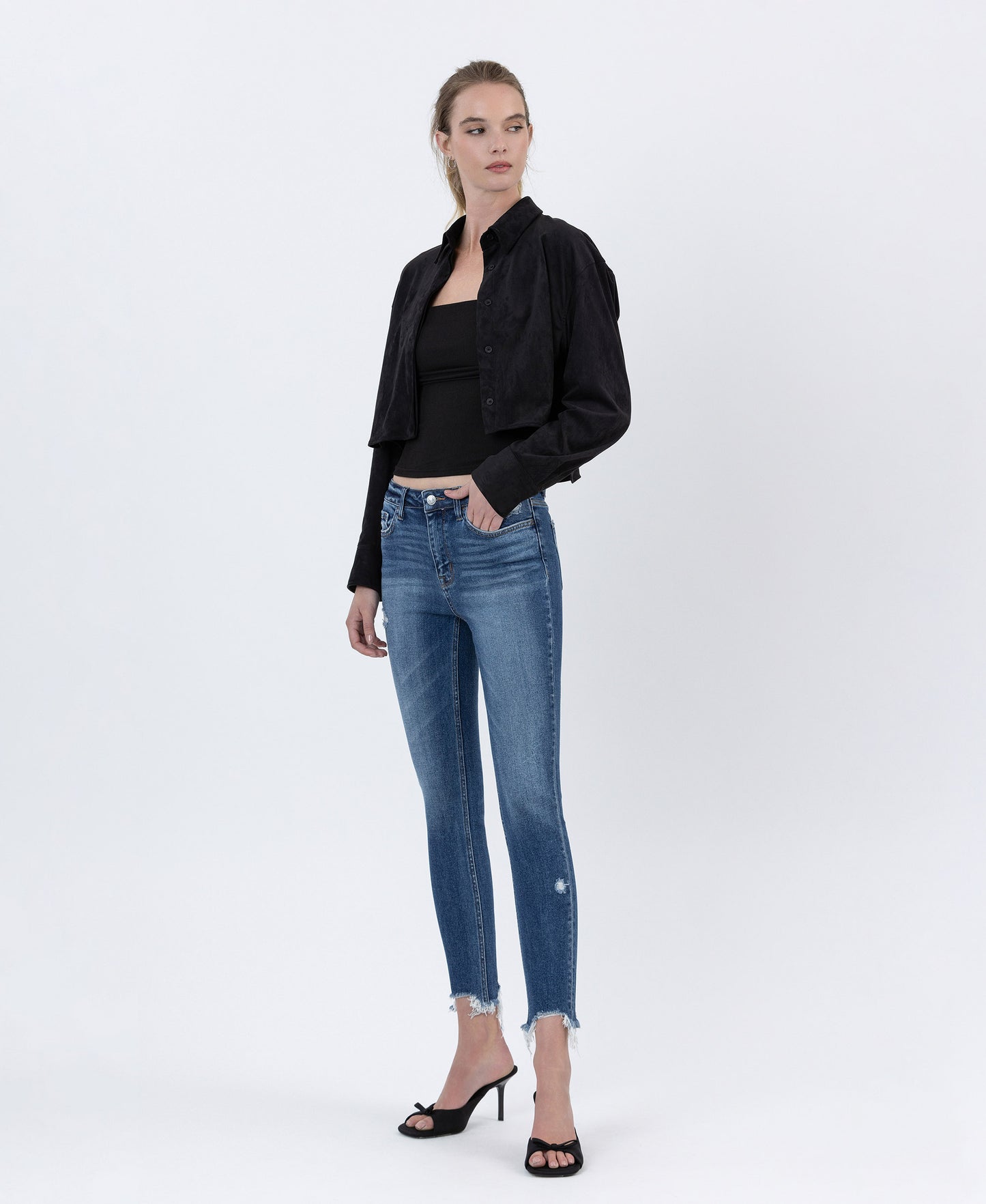 Right 45 degrees product image of Counter Attack - High Rise Crop Skinny Jeans