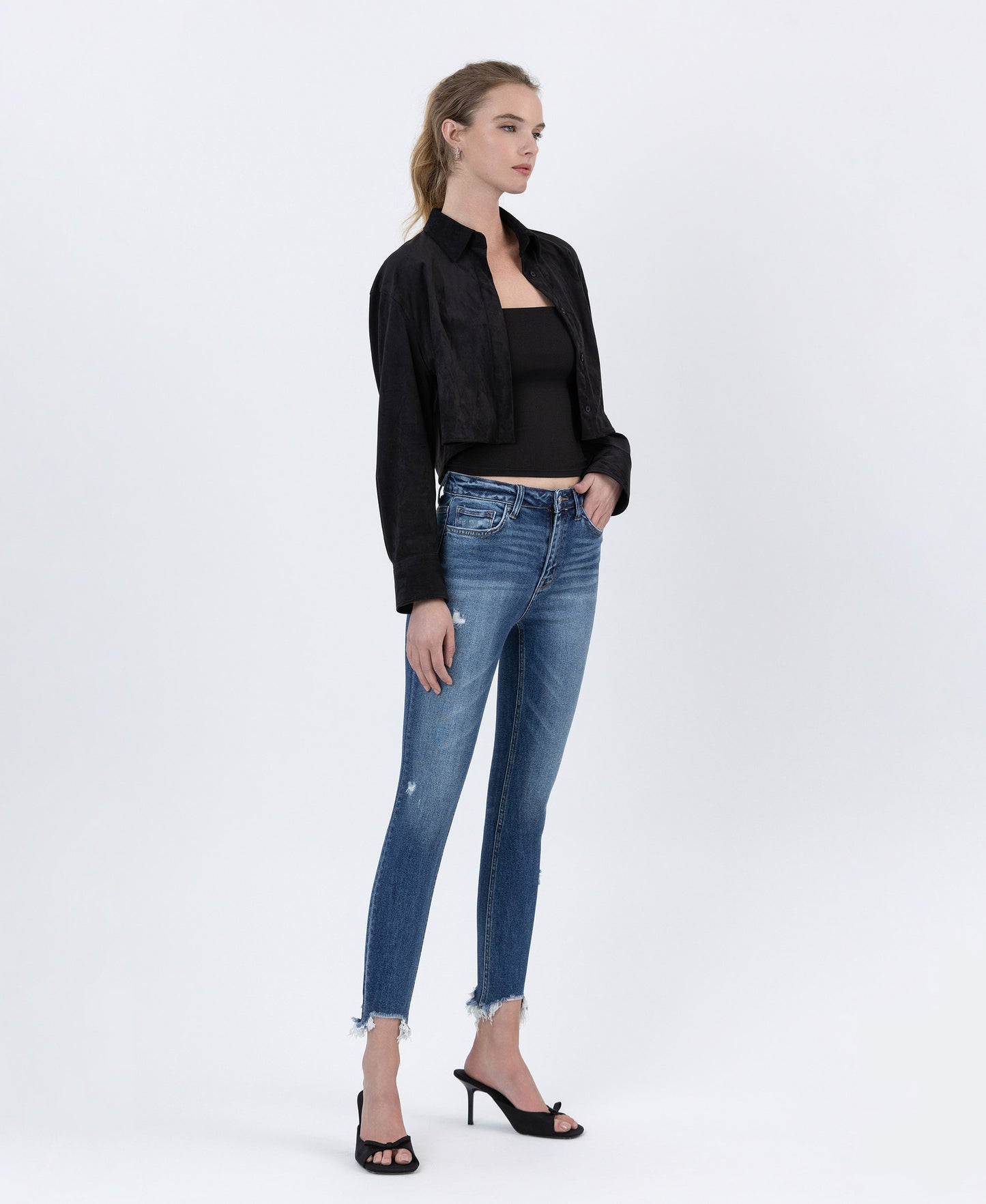 Left 45 degrees product image of Counter Attack - High Rise Crop Skinny Jeans