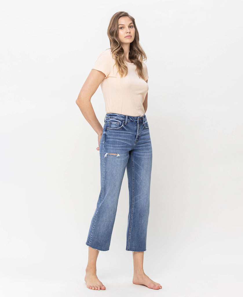 Right 45 degrees product image of Worked - High Rise Cropped Straight Jeans