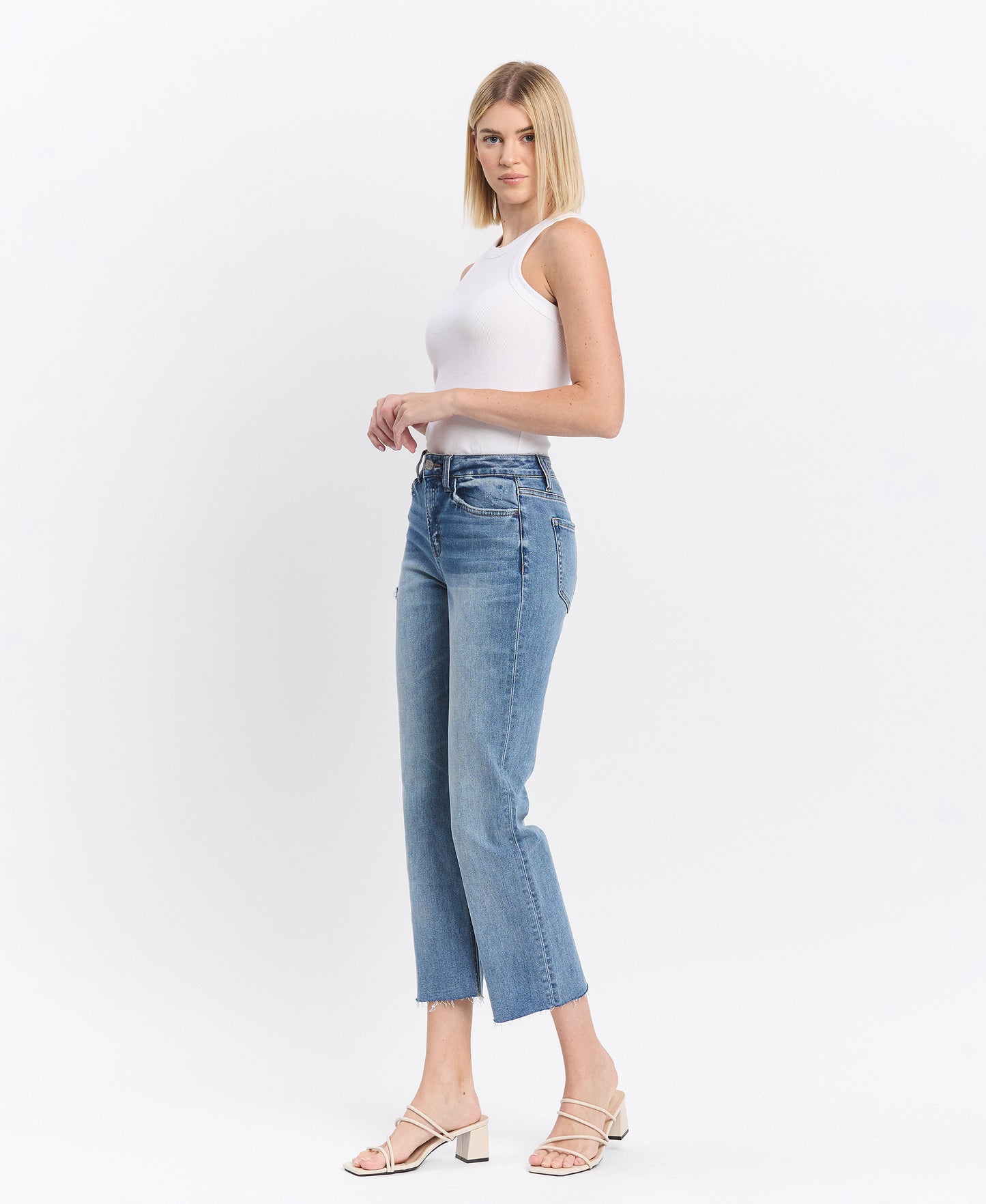 LEFT 45 degrees product image of Left 45 degrees product image of Worked - High Rise Cropped Straight Jeans