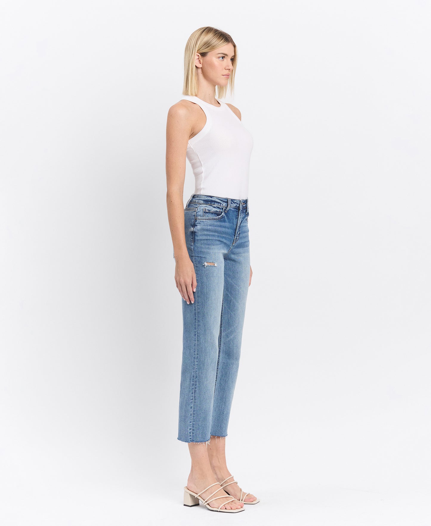 Right 45 degrees product image of Left 45 degrees product image of Worked - High Rise Cropped Straight Jeans