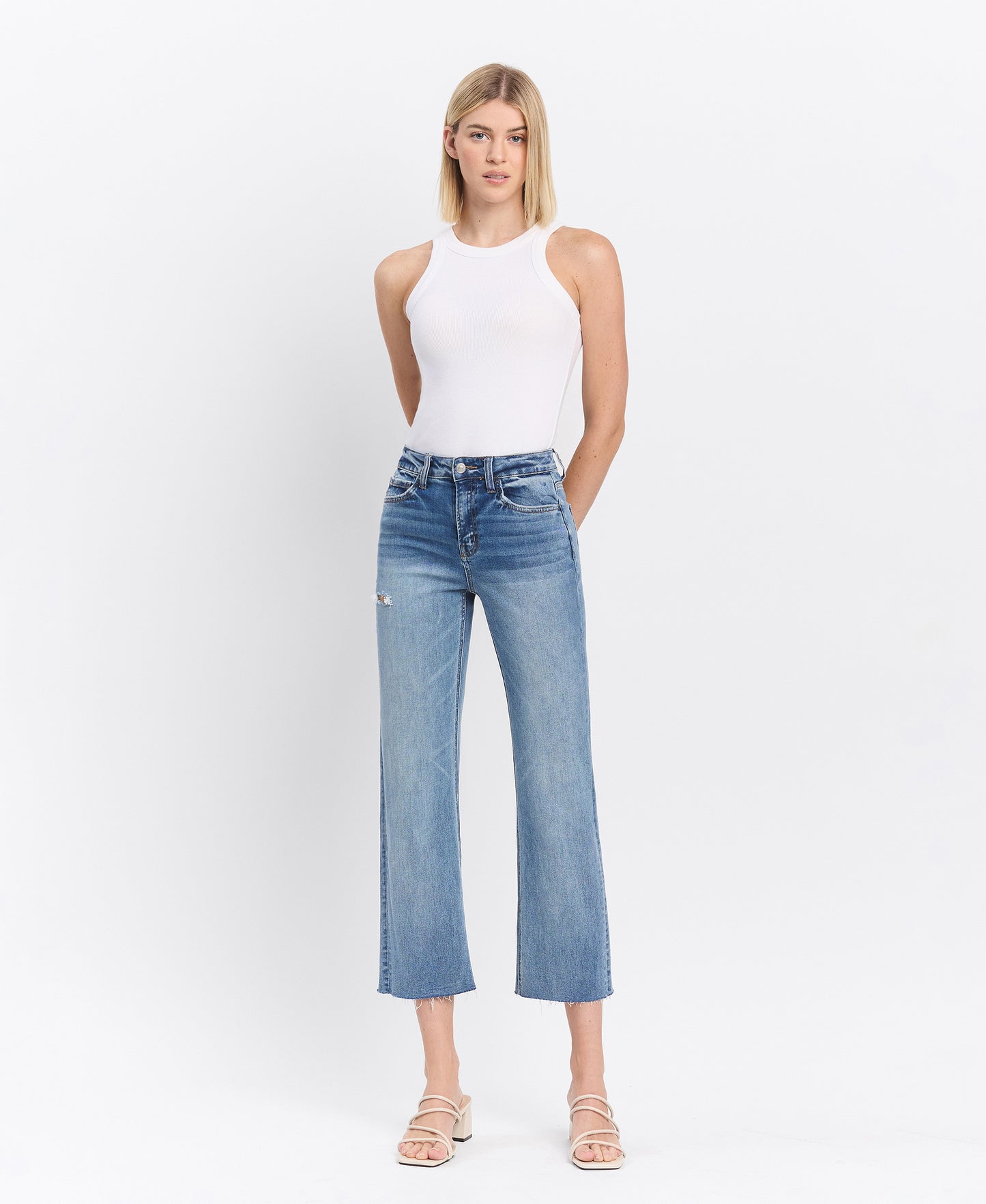 Front product images of Worked - High Rise Cropped Straight Jeans