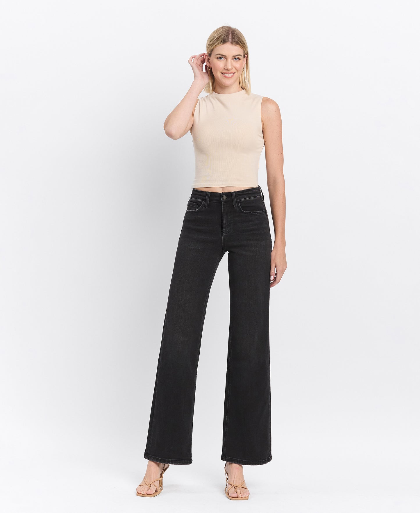 Front product images of Encourage - High Rise Loose Fit Wide Jeans