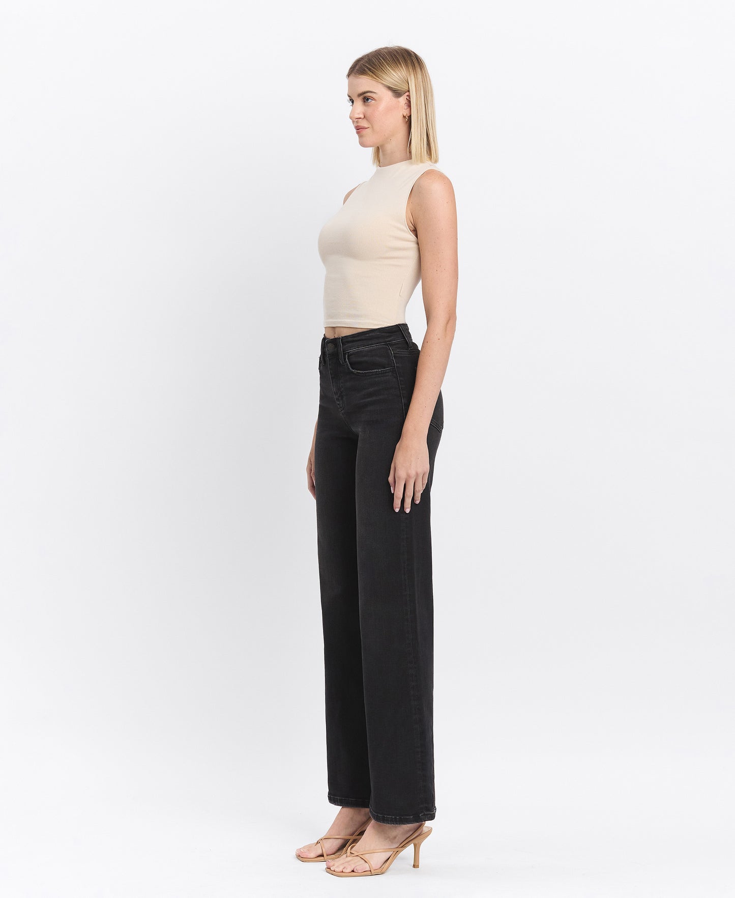 Left 45 degrees product image of Encourage - High Rise Loose Fit Wide Jeans