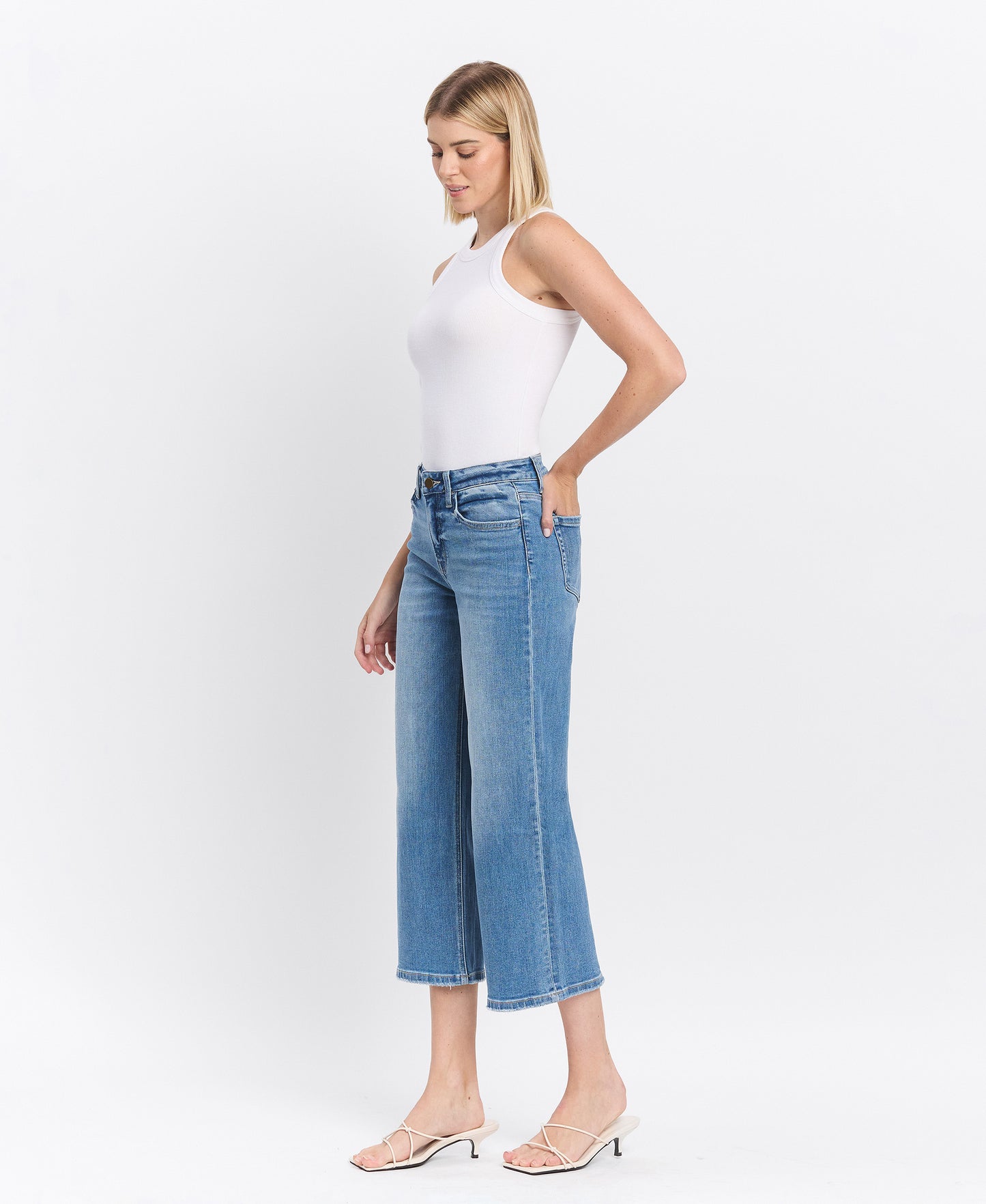 Left 45 degrees product image of Beckoned - High Rise Crop Wide Leg Jeans