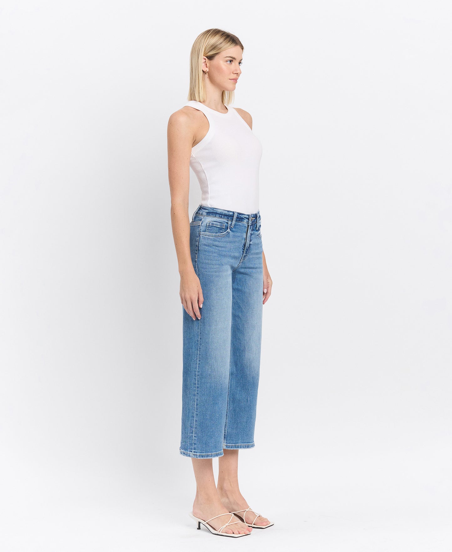 Right 45 degrees product image of Beckoned - High Rise Crop Wide Leg Jeans