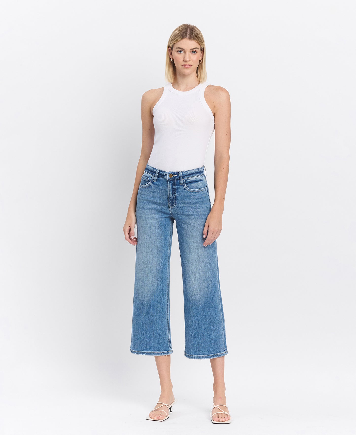 FRONT product images of Beckoned - High Rise Crop Wide Leg Jeans