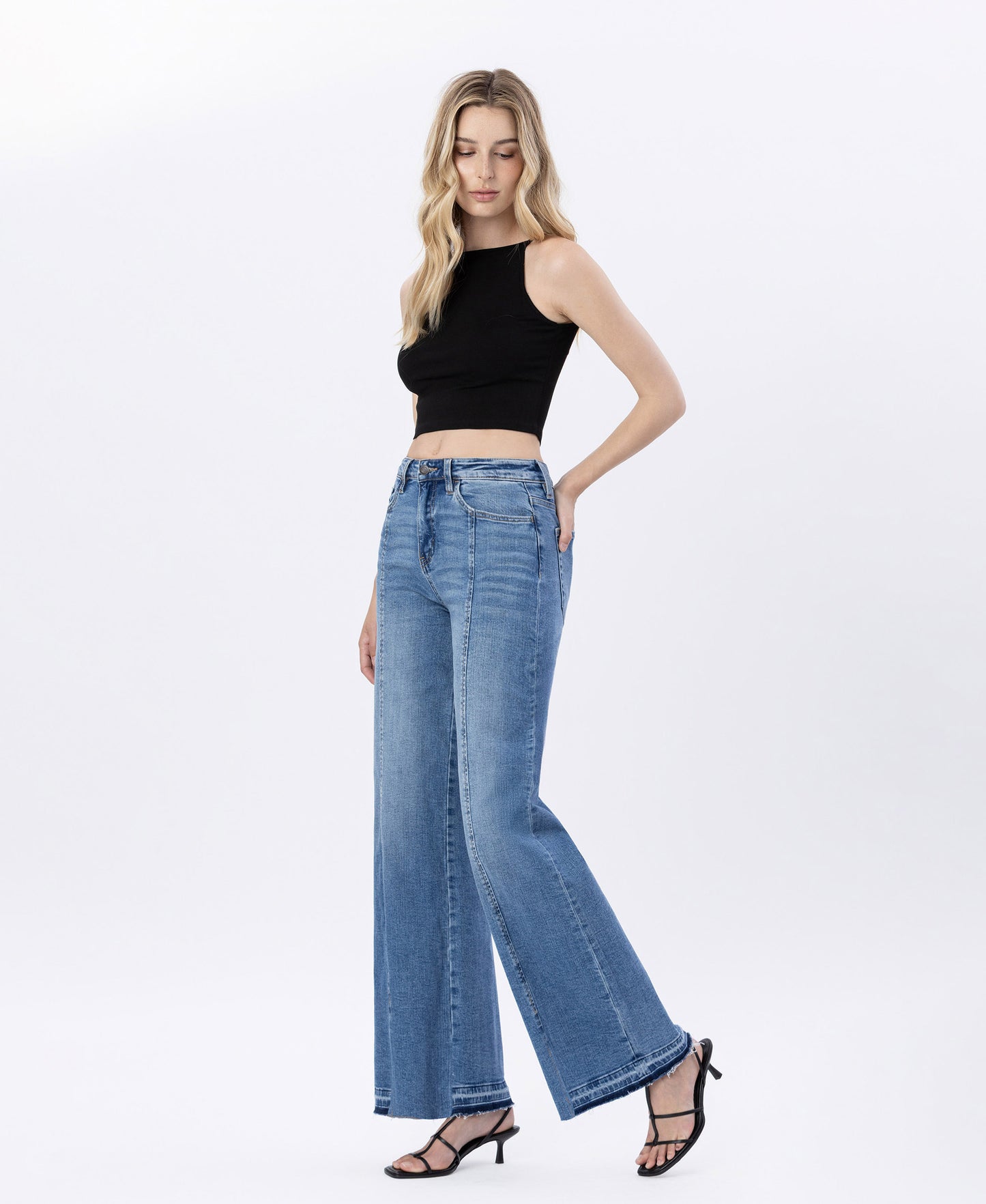 Left 45 degrees product image of Resolute - Super High Rise Split Seam Wide Leg Jeans