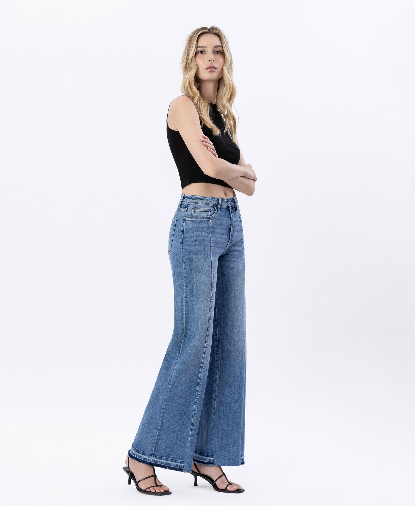 Right 45 degrees product image of Resolute - Super High Rise Split Seam Wide Leg Jeans