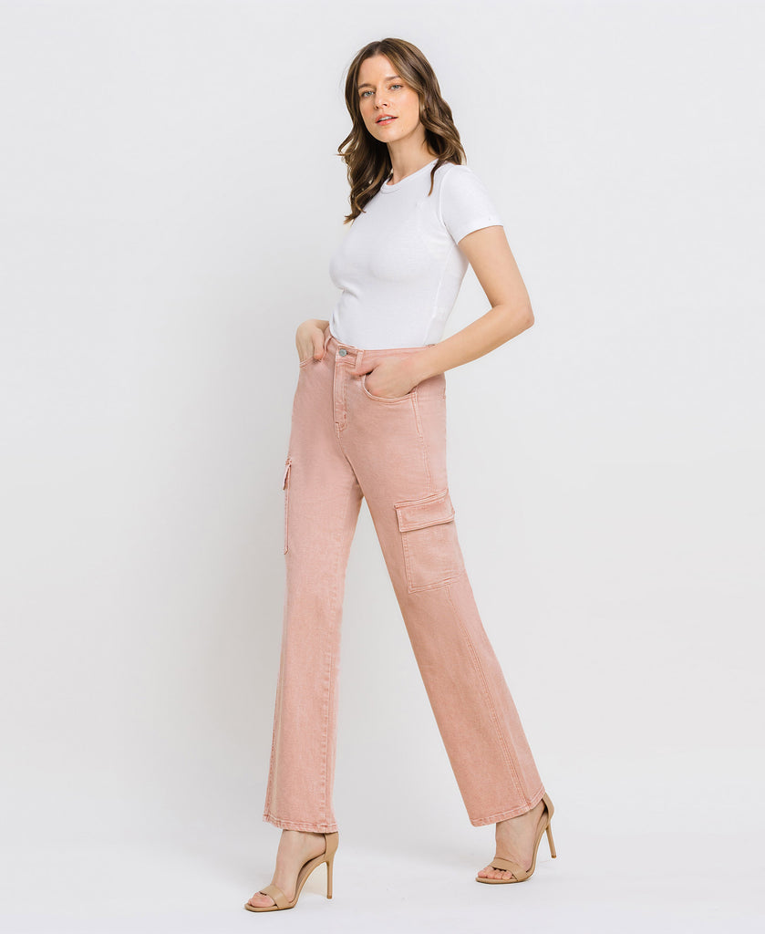 Left 45 degrees product image of Misty Rose - Super High Rise Cargo Straight Jeans