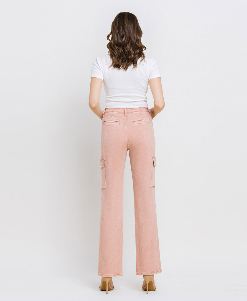 Back product images of Misty Rose - Super High Rise Cargo Straight Jeans