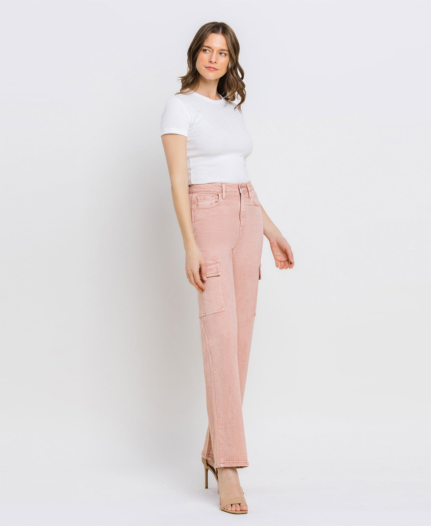 Right 45 degrees product image of Misty Rose - Super High Rise Cargo slim wide Jeans