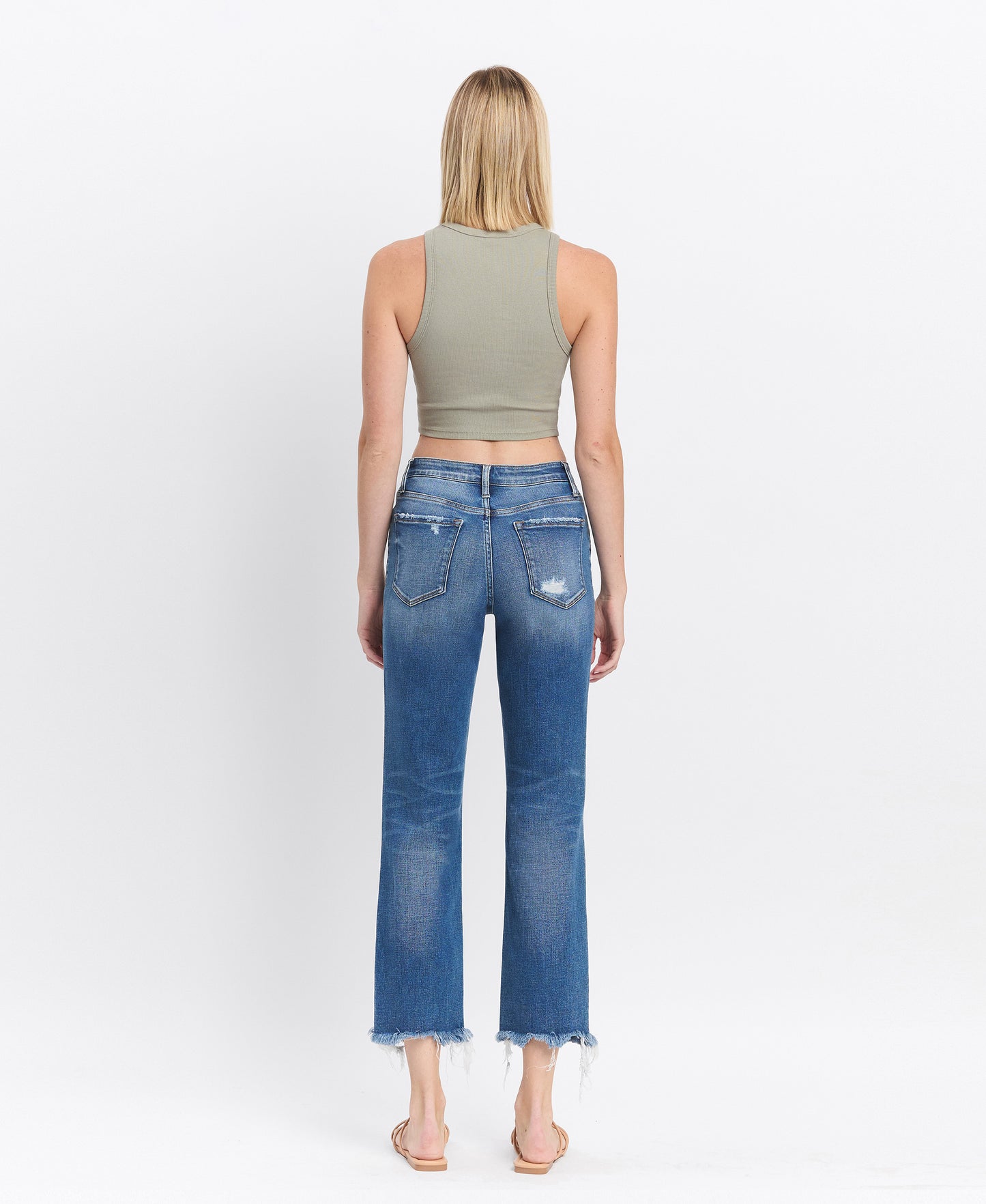 Back product images of Admire - High Rise Frayed Hem Regular Straight Jeans