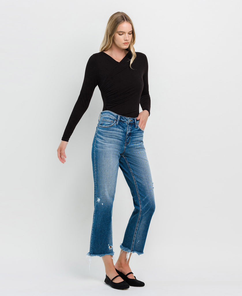 Right 45 degrees product image of Admire - High Rise Frayed Hem Regular Straight Jeans