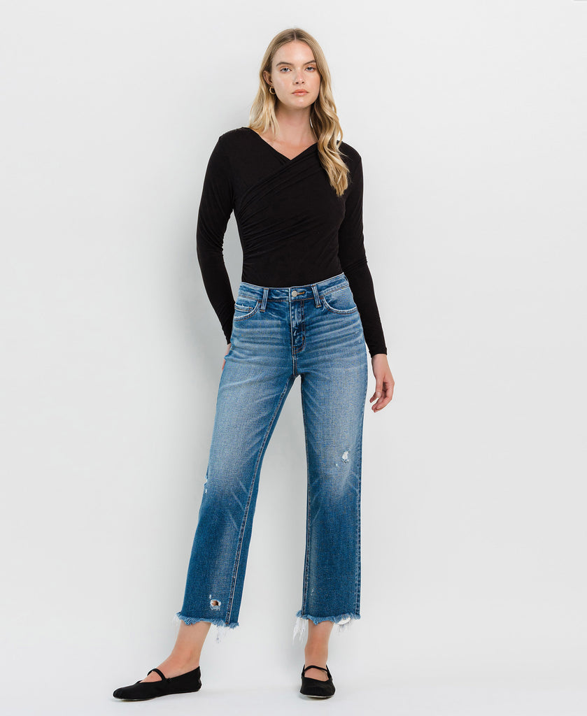 Front product images of Admire - High Rise Frayed Hem Regular Straight Jeans