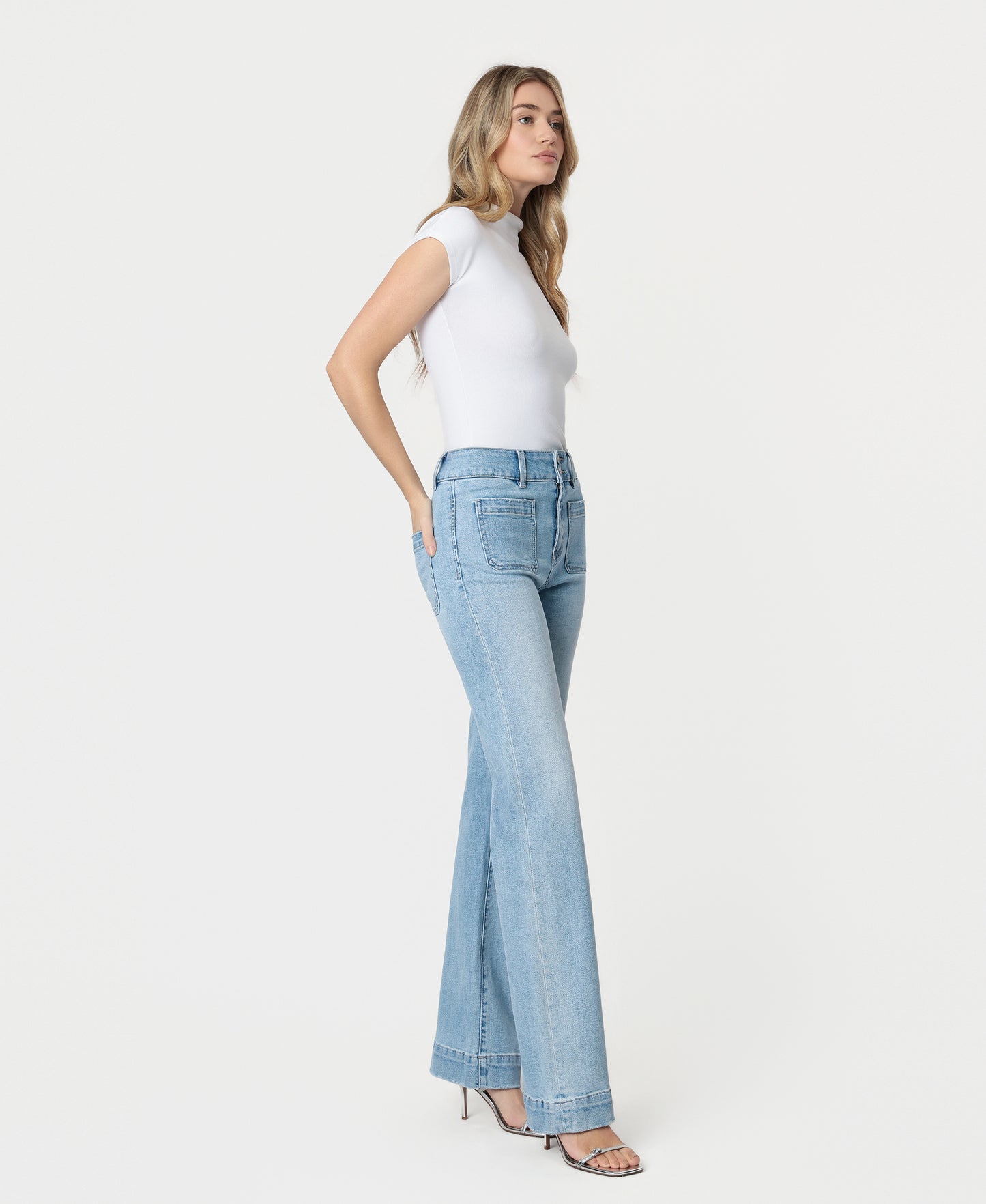 Right 45 degrees product image of Bang On Blue - Super High Rise 90's Vintage Flare Jeans