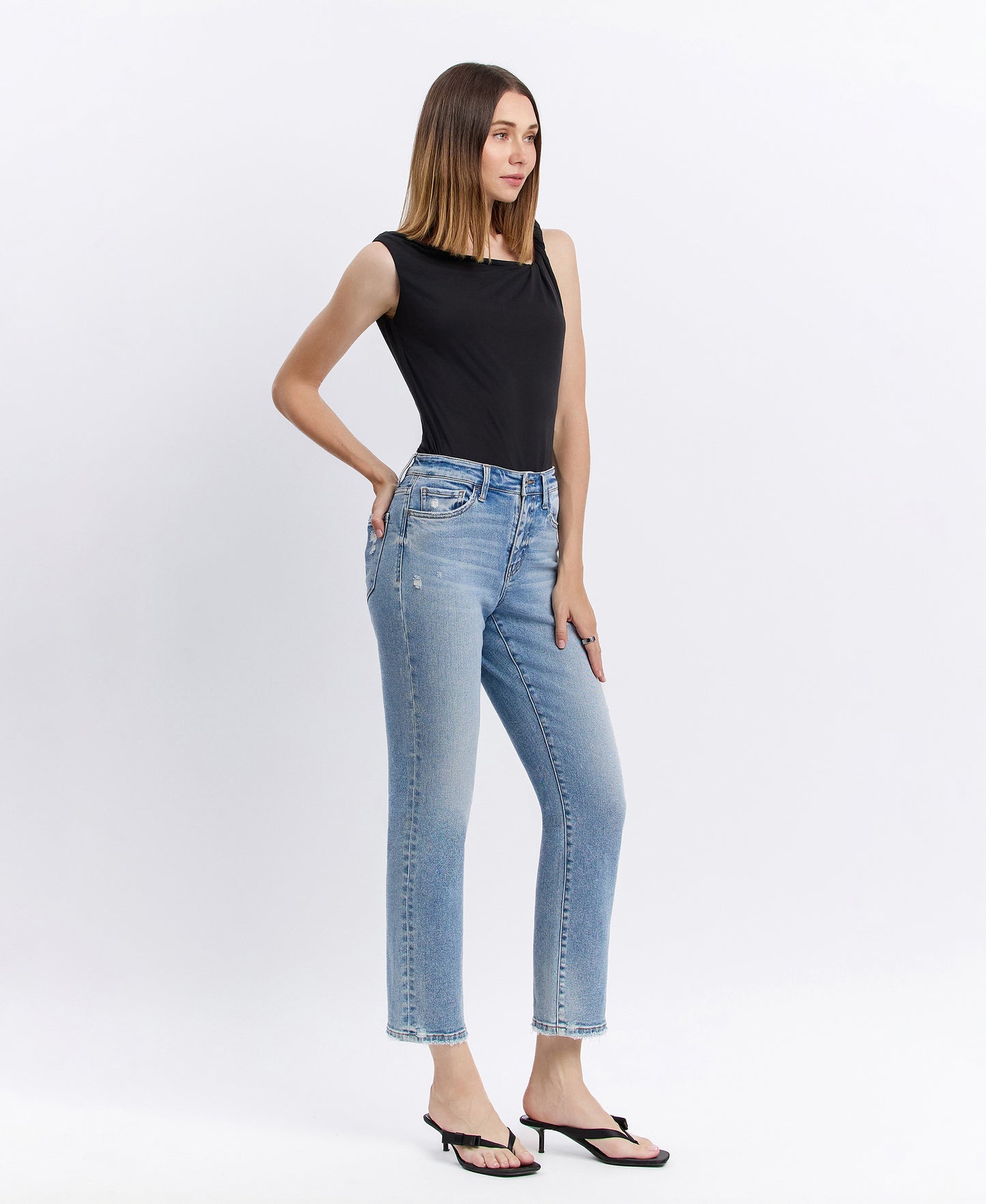 Right 45 degrees product image of Sweetheart- High Rise Regular Straight Jeans