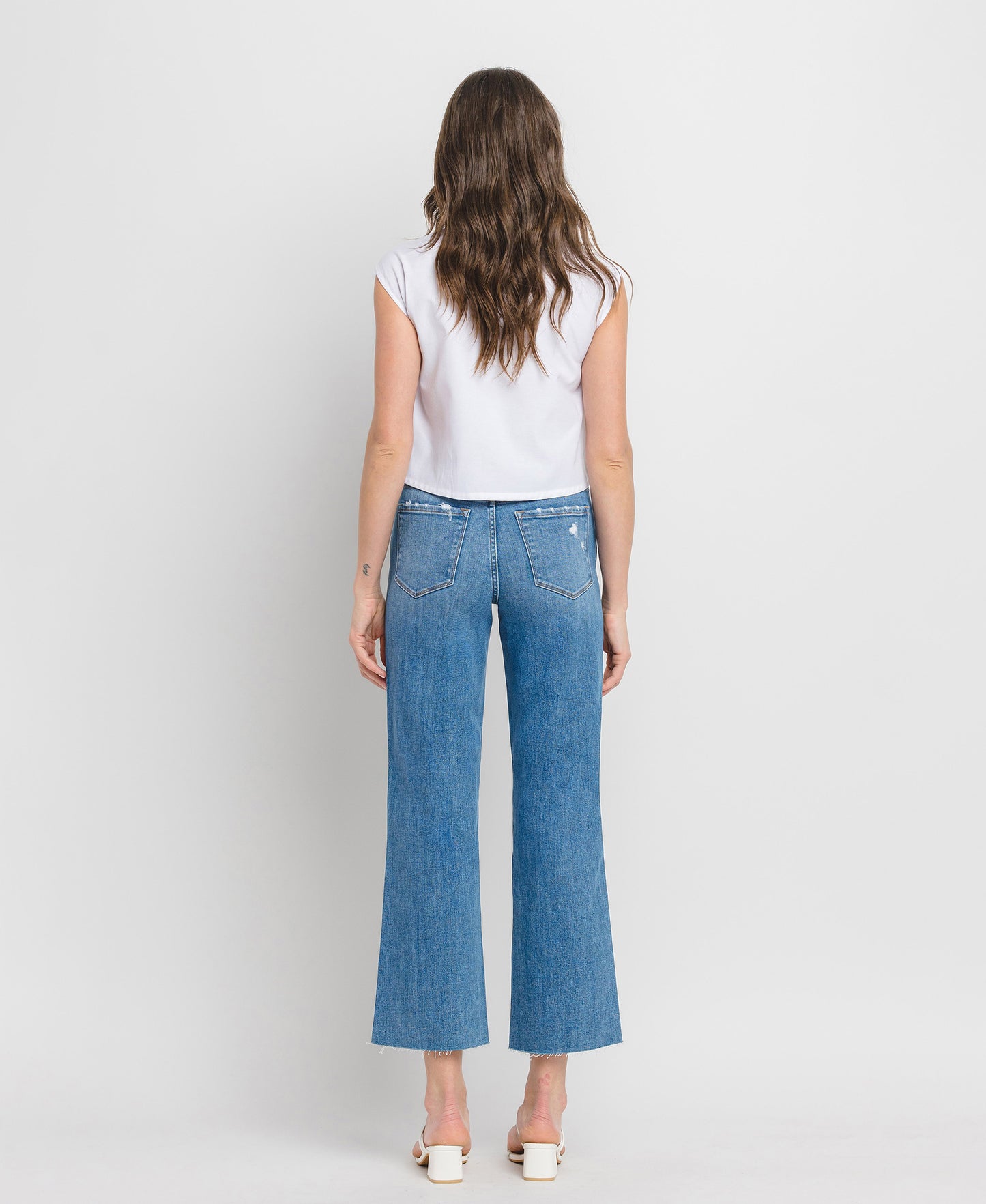 Back product images of Supported - High Rise Raw Hem Slim Wide Leg Jeans