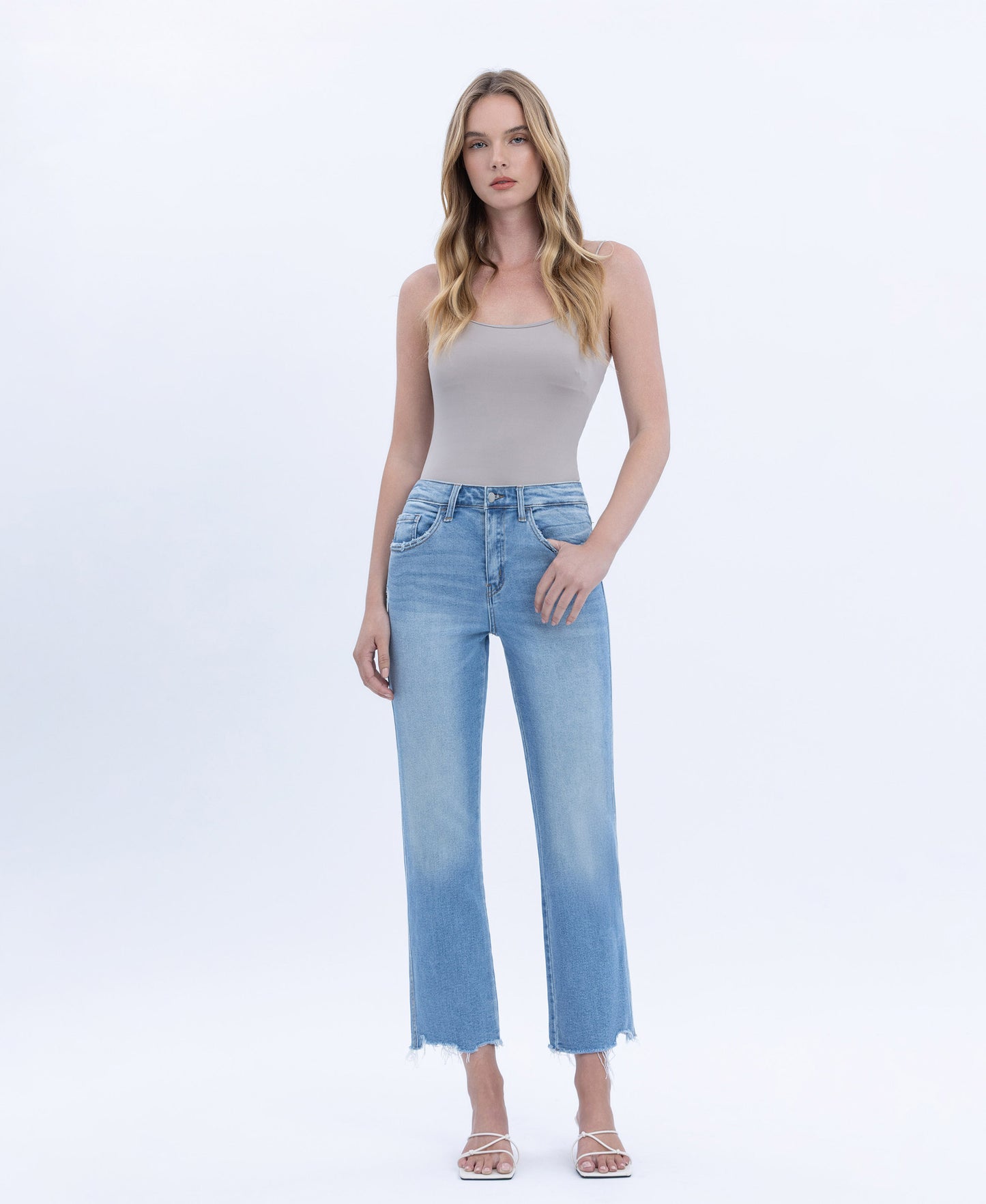 Front product images of Comfy - High Rise Frayed Hem Crop Straight Jeans