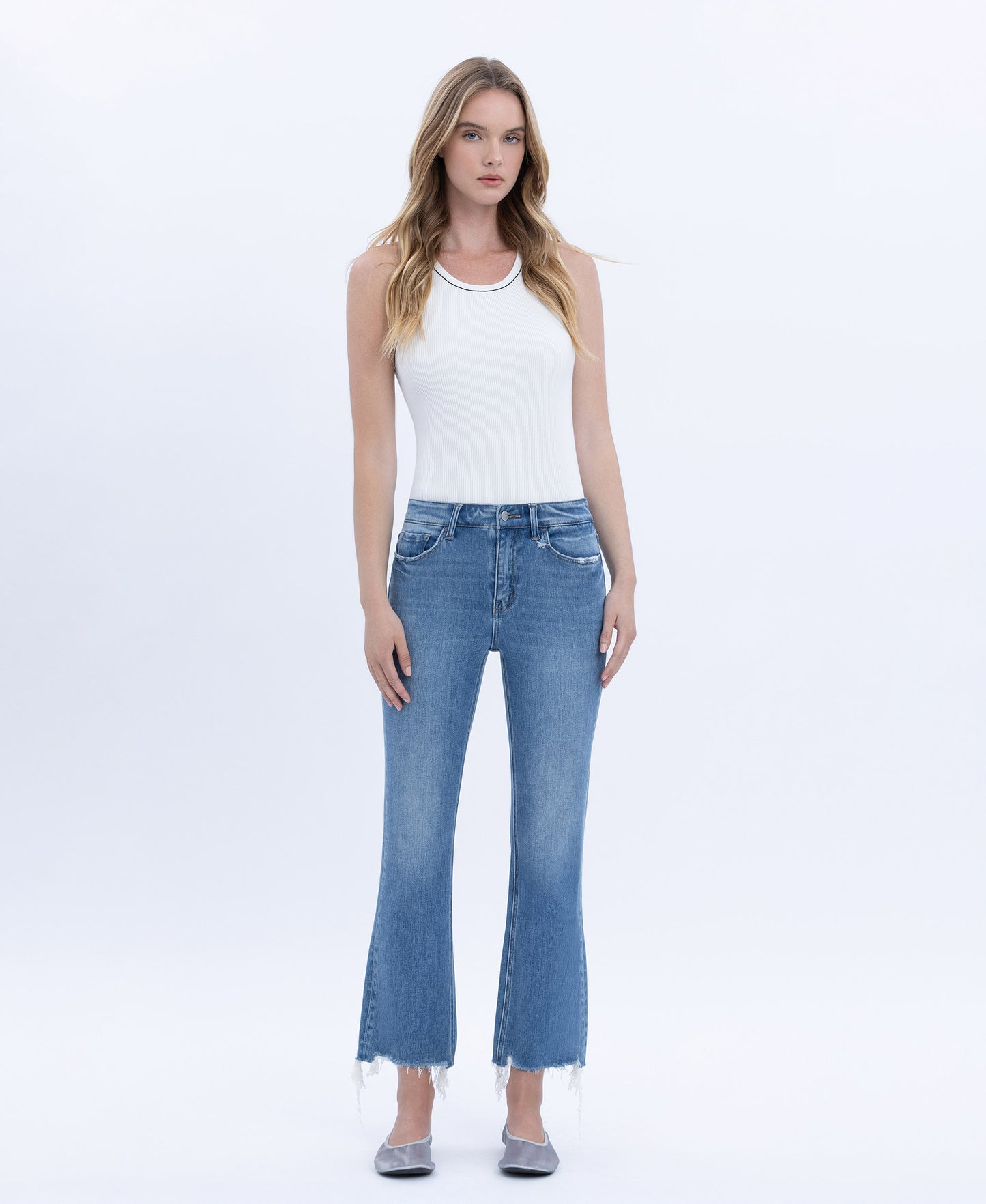 Front product images of Panoramic - High Rise Distressed Hem Kick Flare Jeans