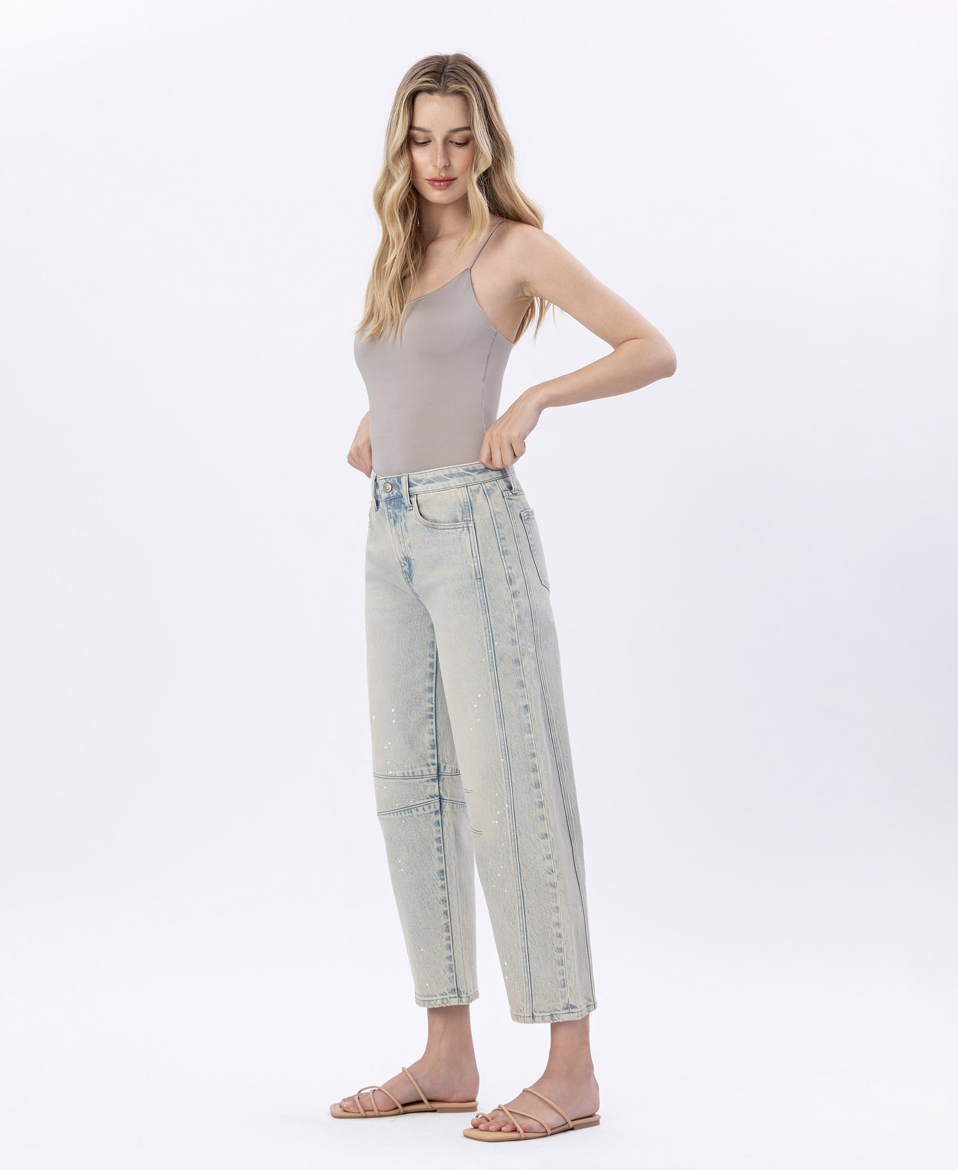Left 45 degrees product image of Handier - High Rise Barrel Leg Jeans