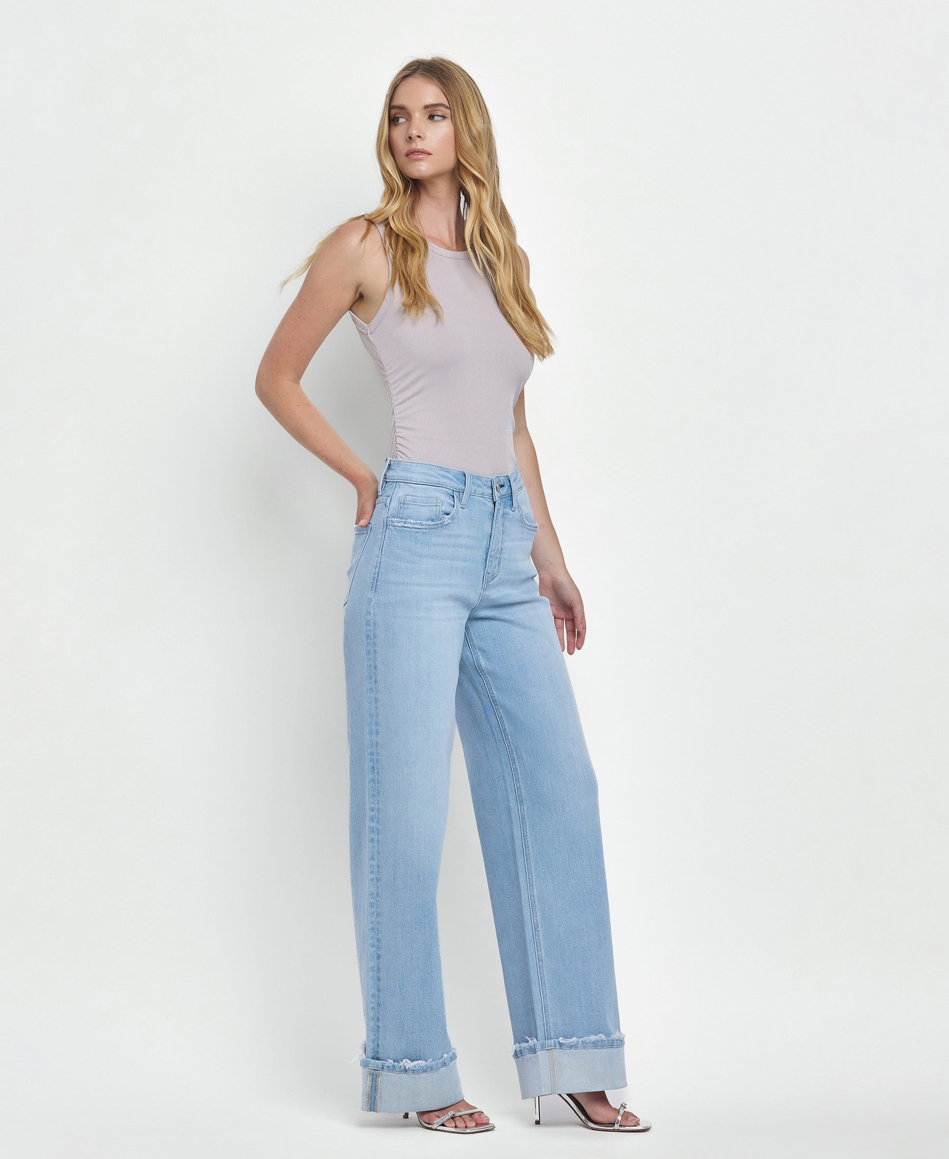 Right 45 degrees product image of Intrepid - Super High Rise Cuffed Baggy Wide Leg Jeans