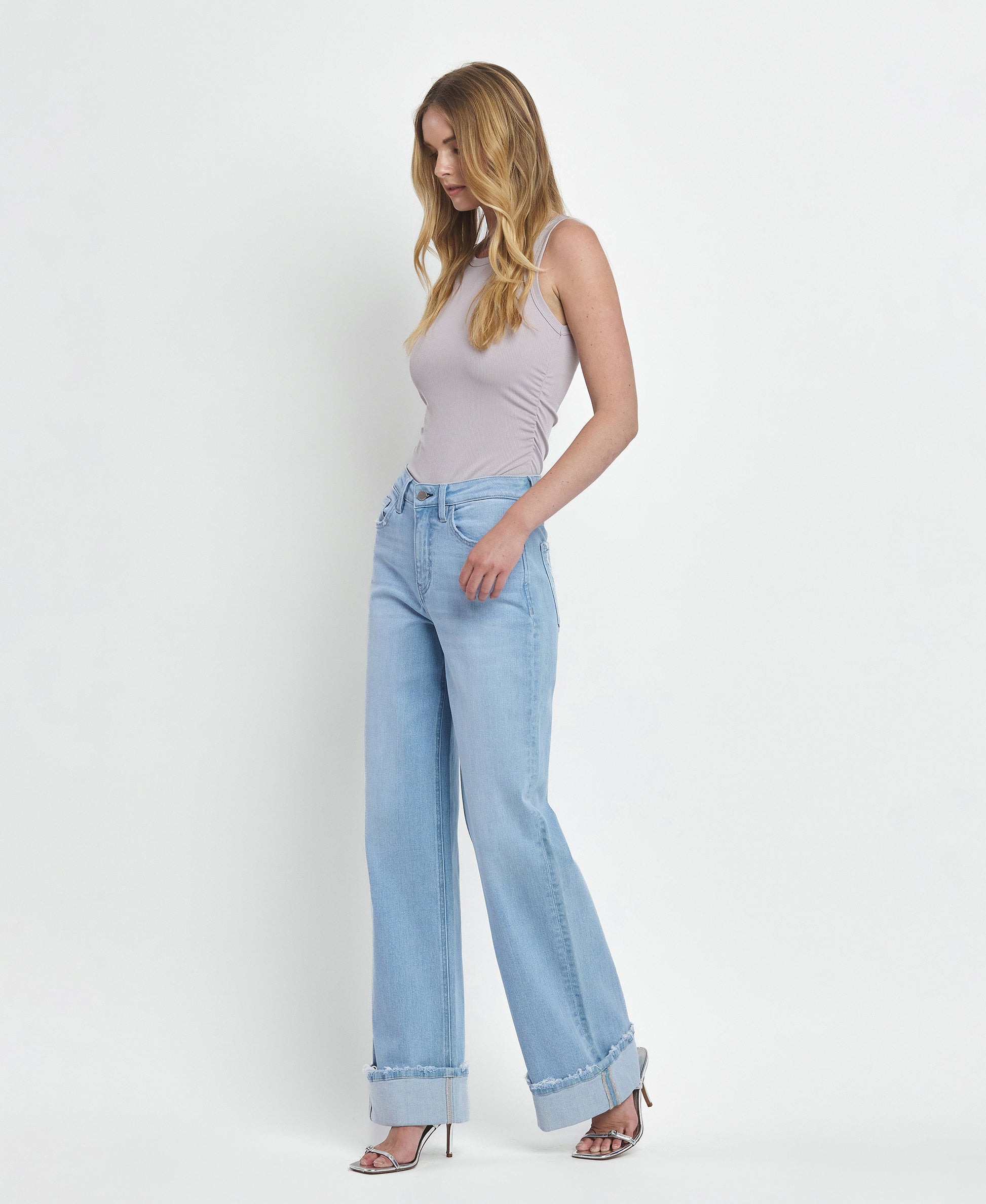 Left 45 degrees product image of Intrepid - Super High Rise Cuffed Baggy Wide Leg Jeans