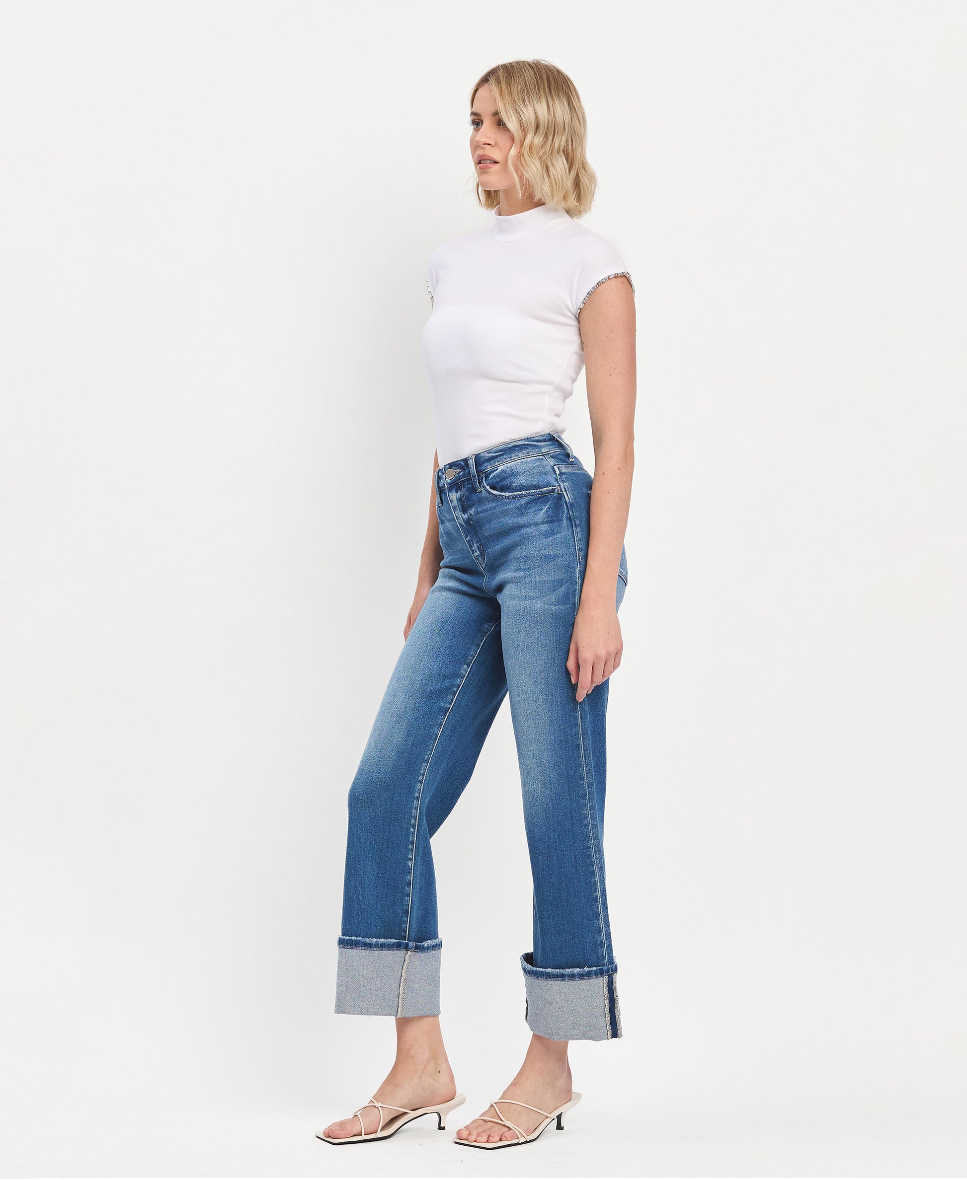 Left 45 degrees product image of Blue Fairy - Super High Rise 90's Vintage Cuffed Flare Jeans