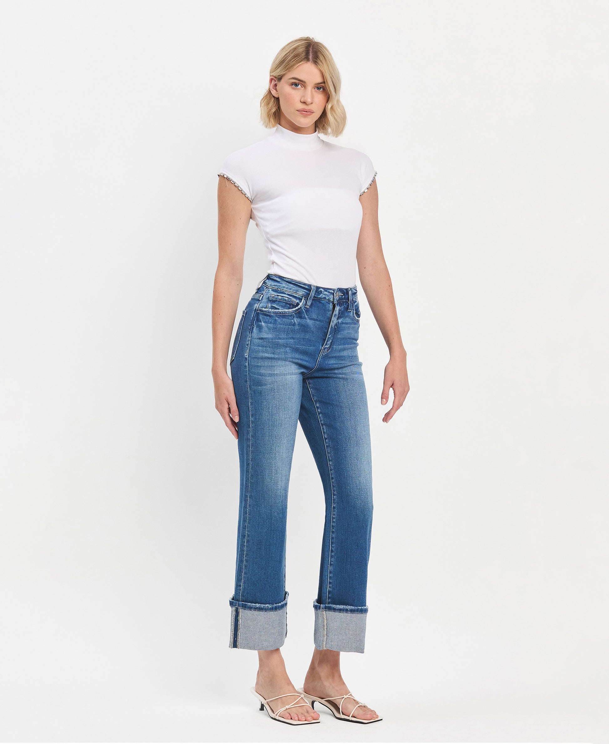 Right 45 degrees product image of Blue Fairy - Super High Rise 90's Vintage Cuffed Flare Jeans