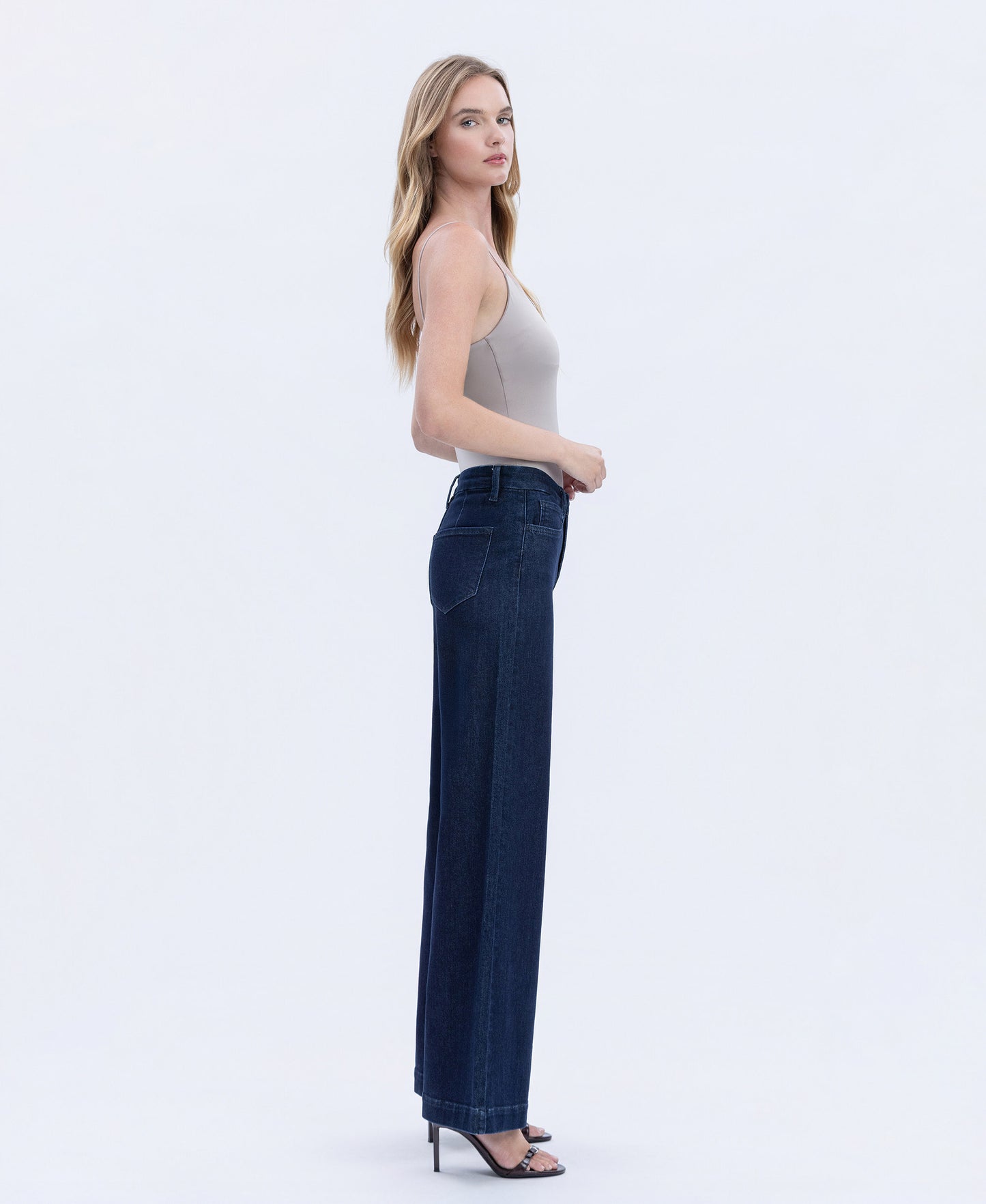 Right side product images of Linden - High Rise Seamless WB Trouser Hem Wide Leg Jeans