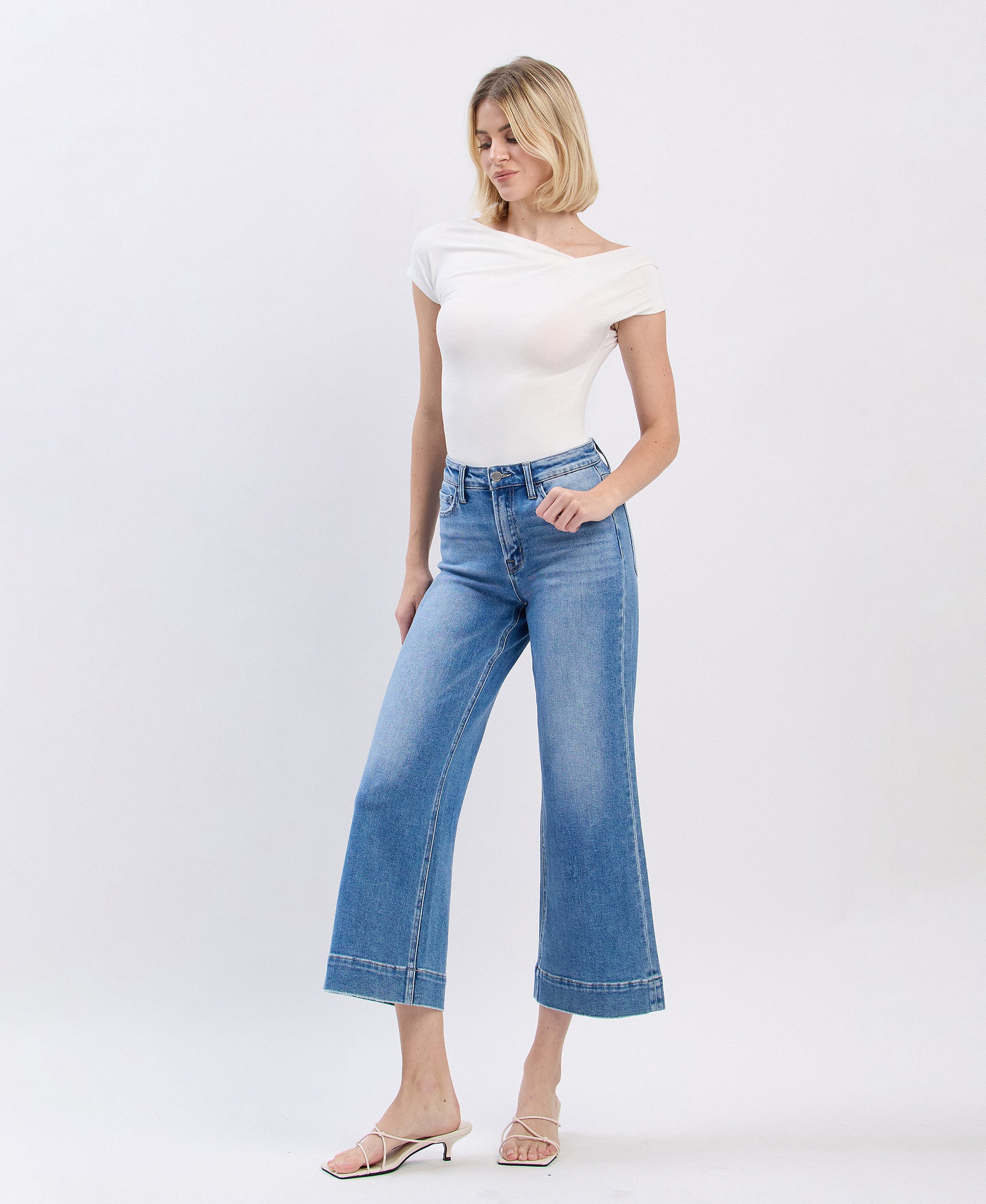 Left 45 degrees product image of Onsite - High Rise Crop Wide Leg Jeans